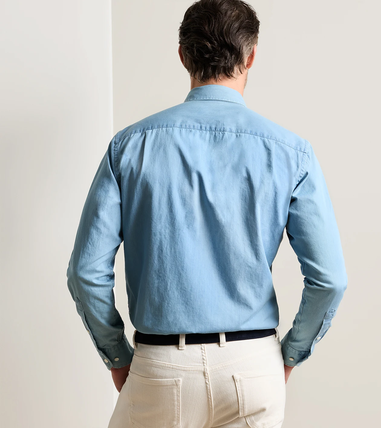 Elio Denim Cotton Sport Shirt in Light Indigo - Alternate Image 2