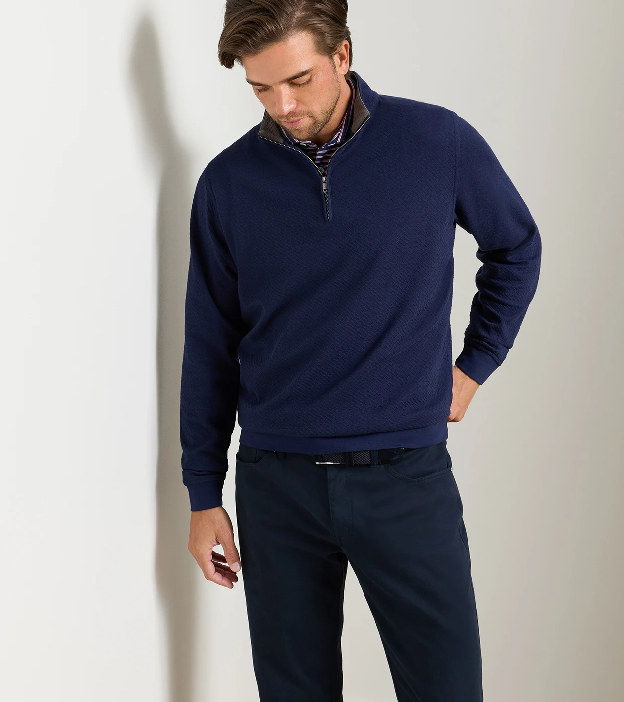 Ridgeline Knit Quarter Zip in Navy - Alternate Image 1