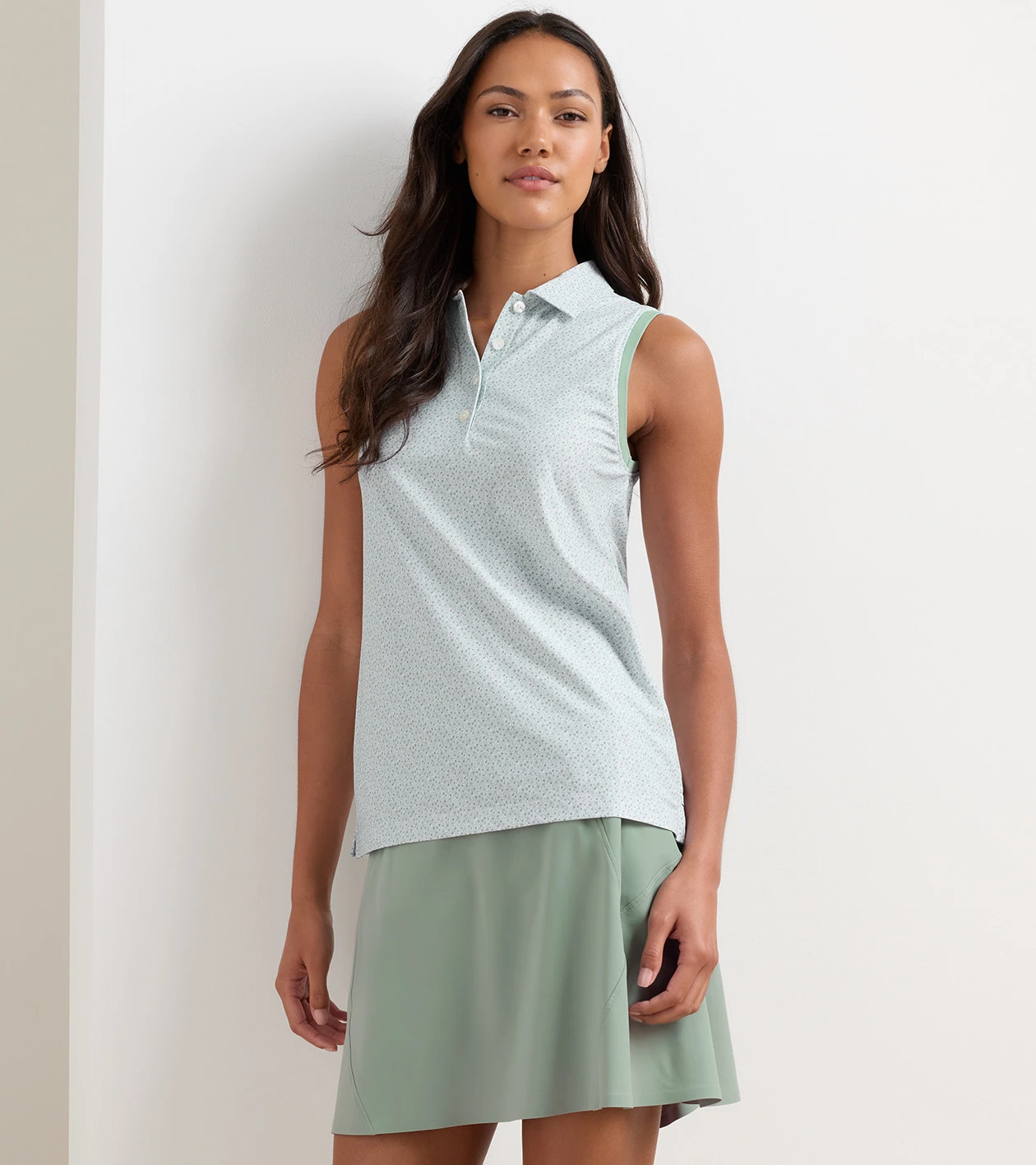 Tee It Up Banded Sport Mesh Sleeveless Button Polo in Willow - Alternate Image 1
