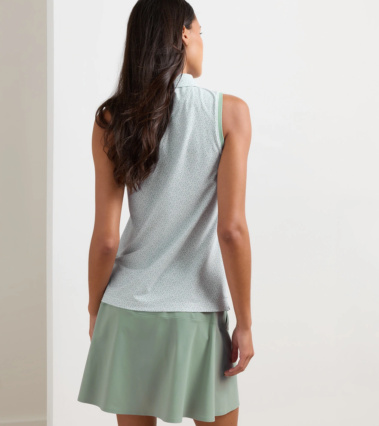 Tee It Up Banded Sport Mesh Sleeveless Button Polo in Willow - Alternate Image 2