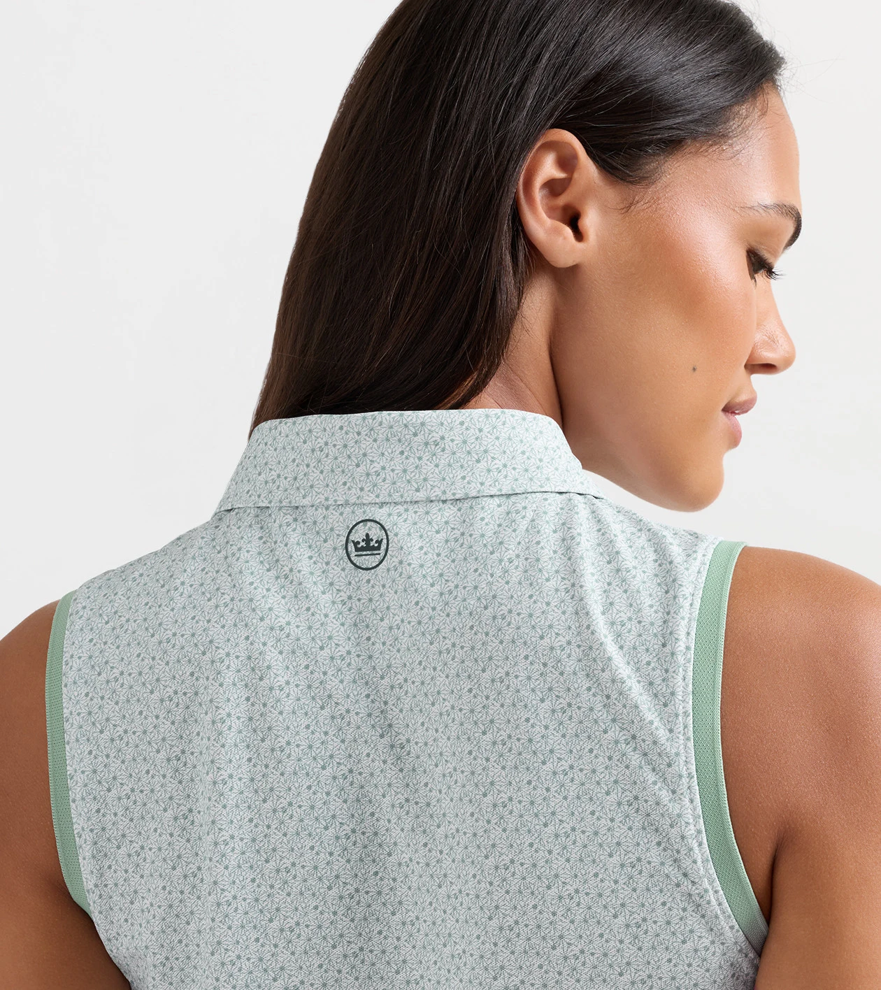 Tee It Up Banded Sport Mesh Sleeveless Button Polo in Willow - Alternate Image 3