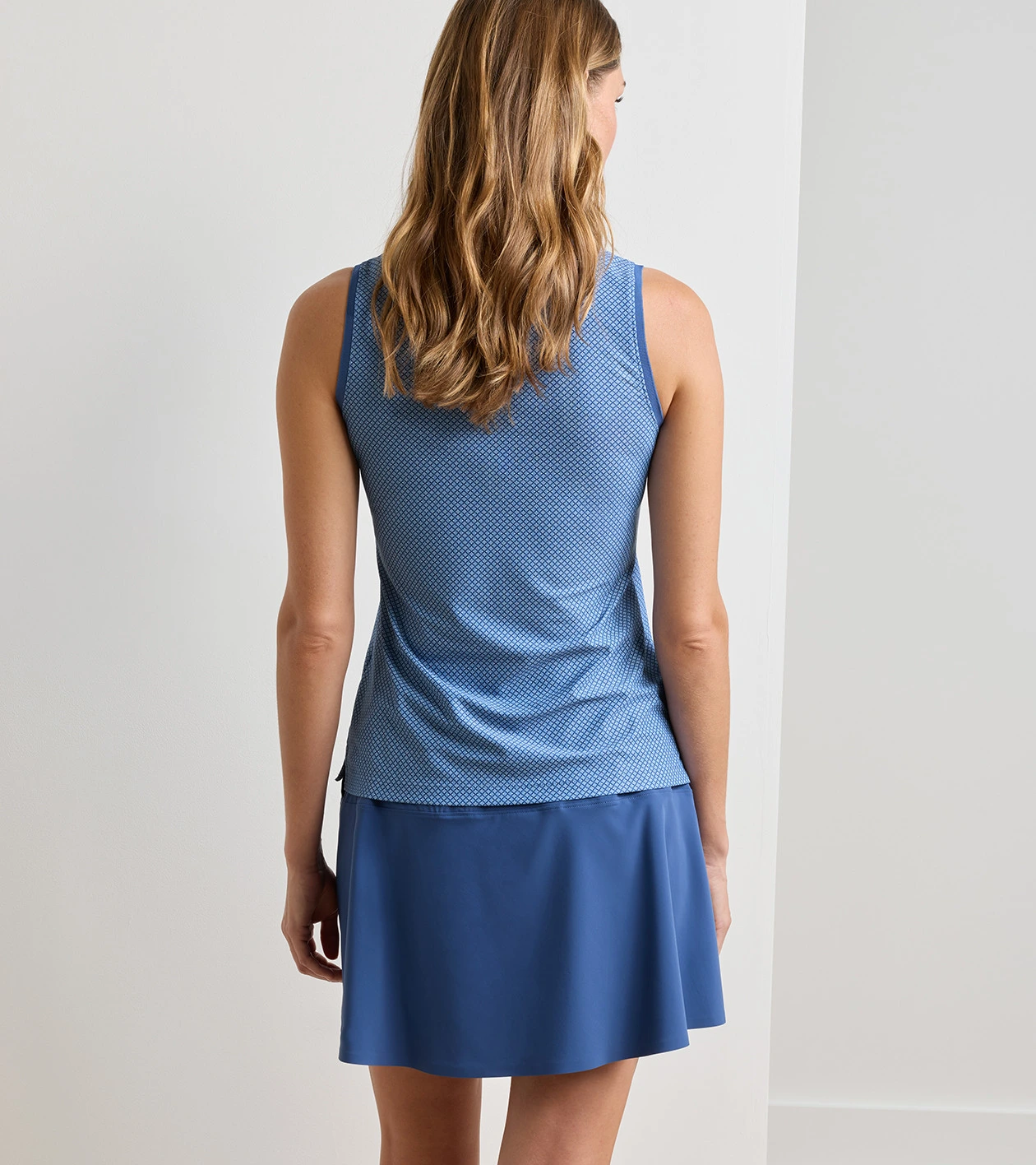 Palmetto Palms Banded Sport Mesh Sleeveless Button Polo in Windsor Blue - Alternate Image 2