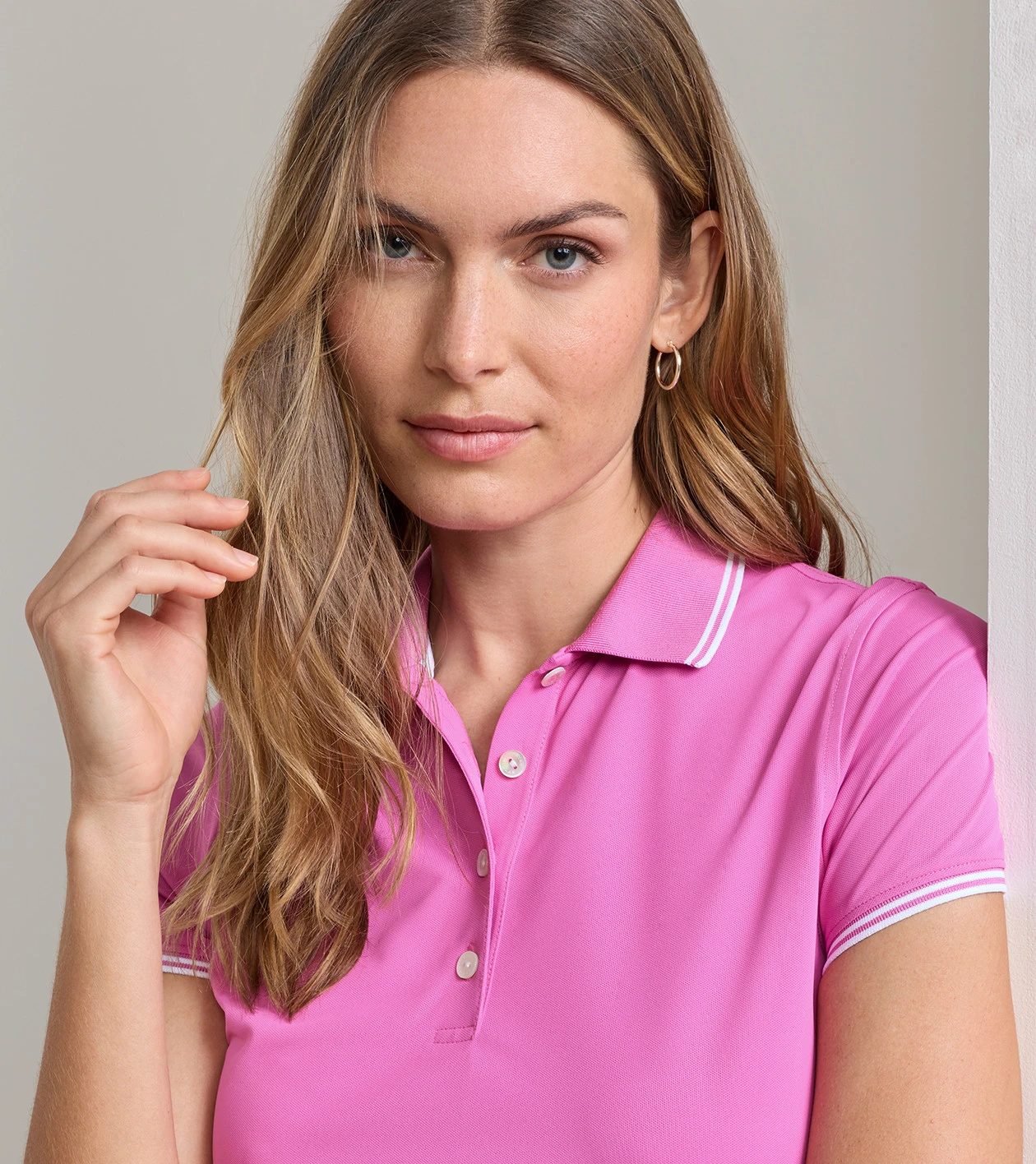 Canterbury Tipped Sport Mesh Short Sleeve Polo in PEONY/WHITE - Alternate Image 4