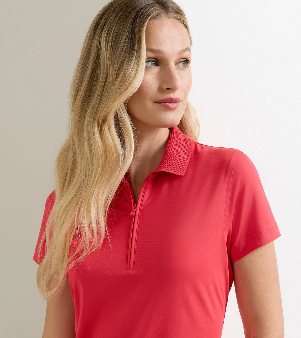 Keswick Zip Neck Short Sleeve Polo in CALABRIAN RED - Alternate Image 4