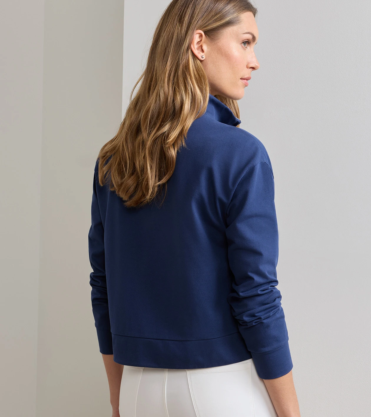 Coolspun Lite Cotton Quarter-Zip Pullover in NAVY / SOFT WHITE - Alternate Image 2