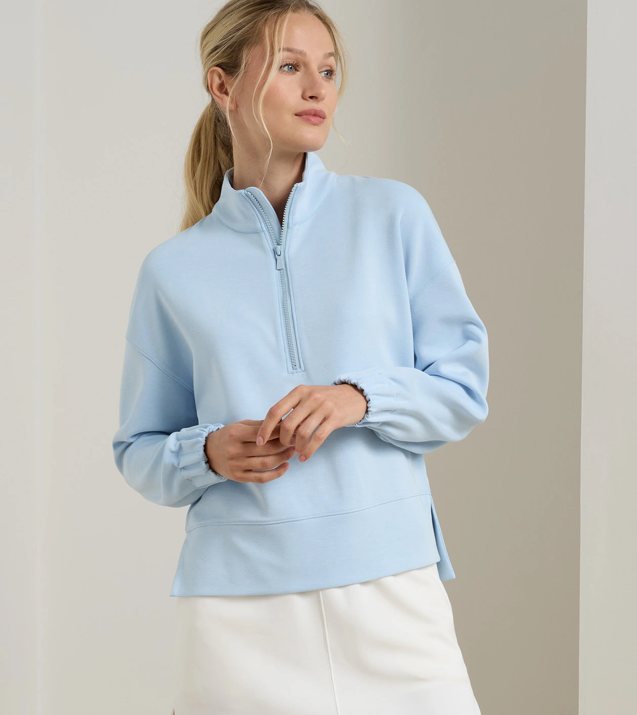 Flora Knit M&eacute;lange Half-Zip Pullover in BLUE BRISK - Alternate Image 1