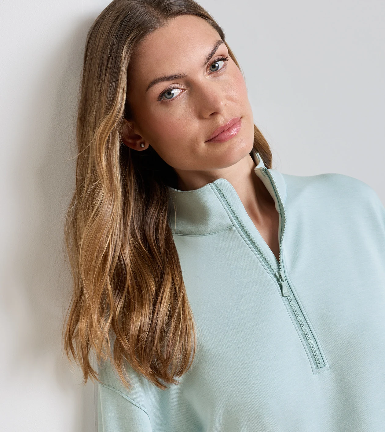 Flora Knit M&eacute;lange Half-Zip Pullover in LIGHT WILLOW - Alternate Image 4