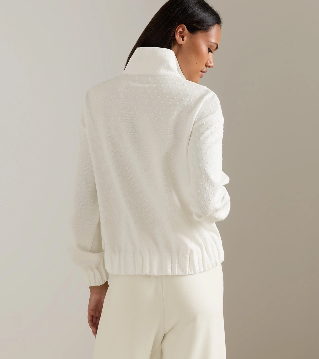 Flora Knit Swiss Dot Jacquard Full-Zip in SOFT WHITE - Alternate Image 2
