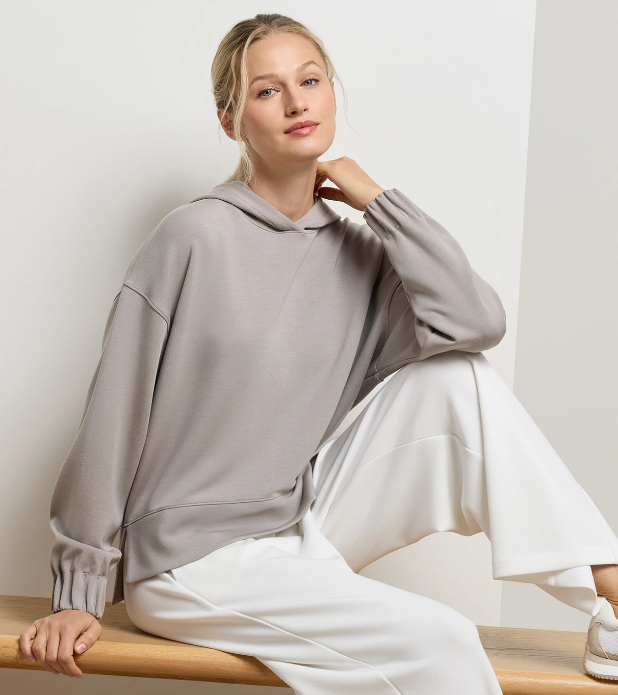 Flora Knit Hoodie in TERRACE FOG - Alternate Image 1