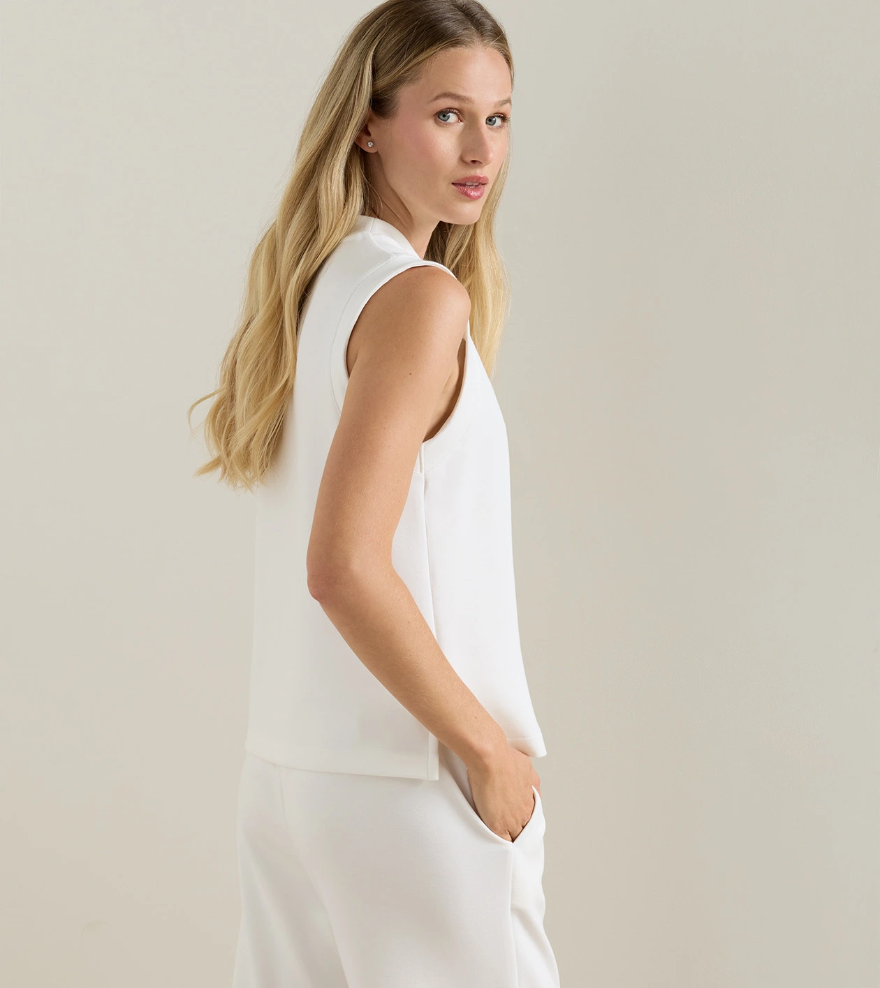 Flora Knit Mock Neck Tank in SOFT WHITE - Alternate Image 2