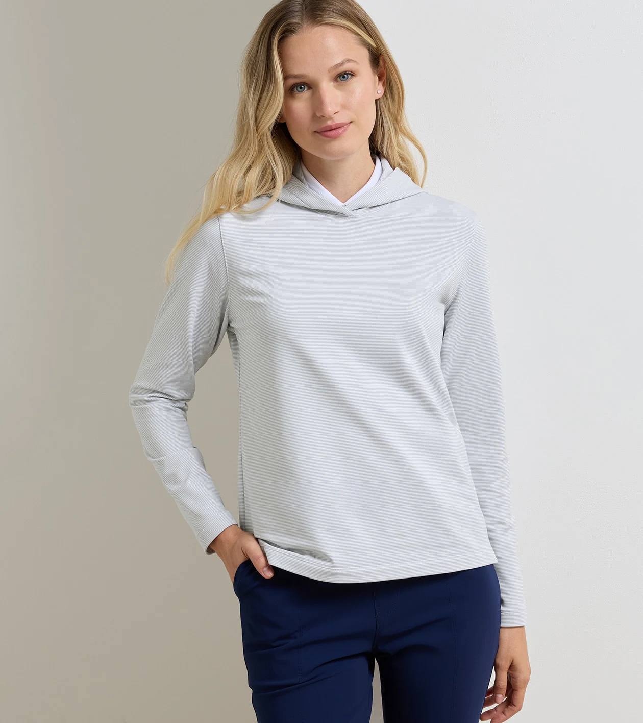 Sugar Stripe Pine Performance Hoodie in WHISPER GREY/WHITE - Alternate Image 1