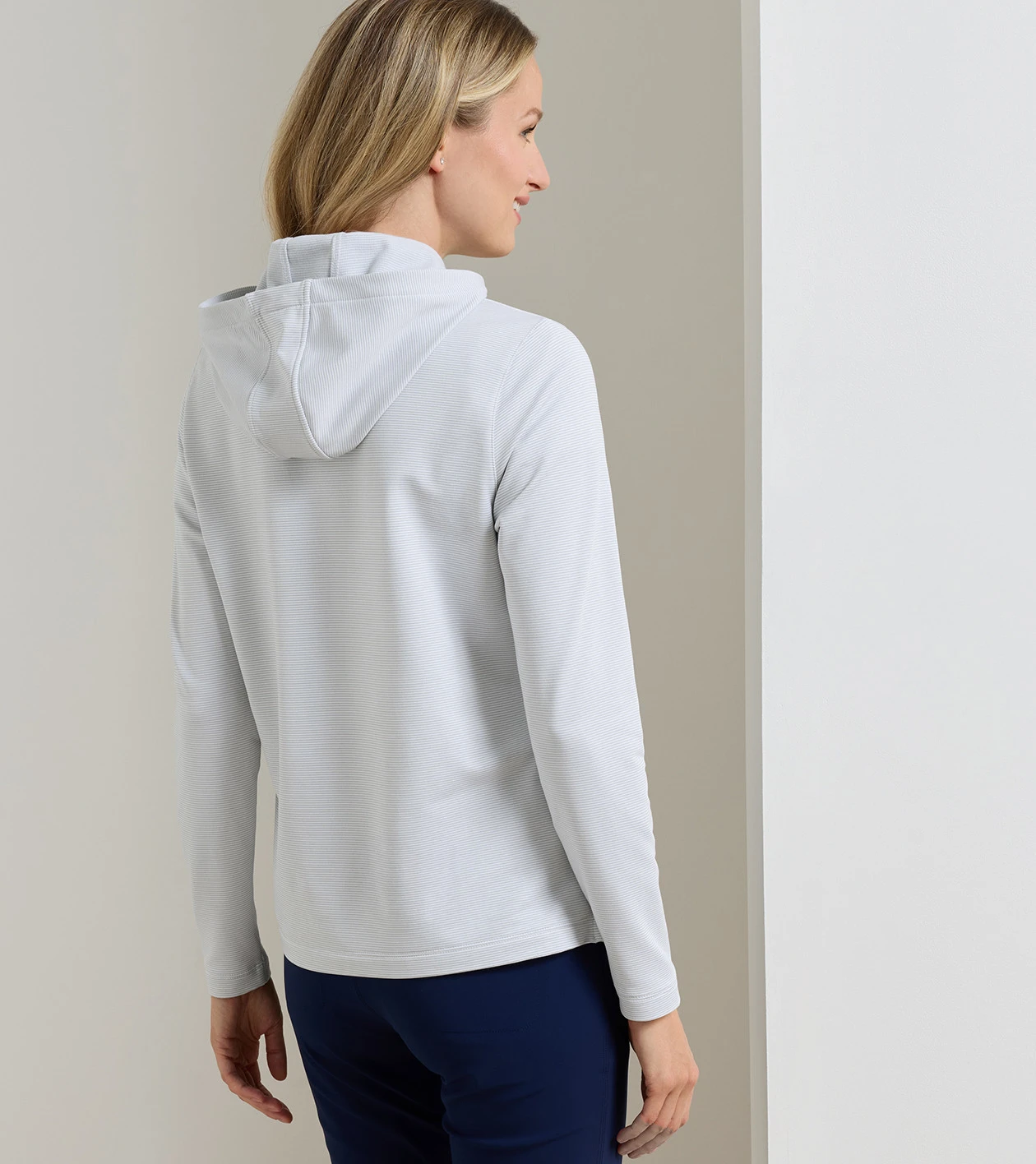 Sugar Stripe Pine Performance Hoodie in WHISPER GREY/WHITE - Alternate Image 2