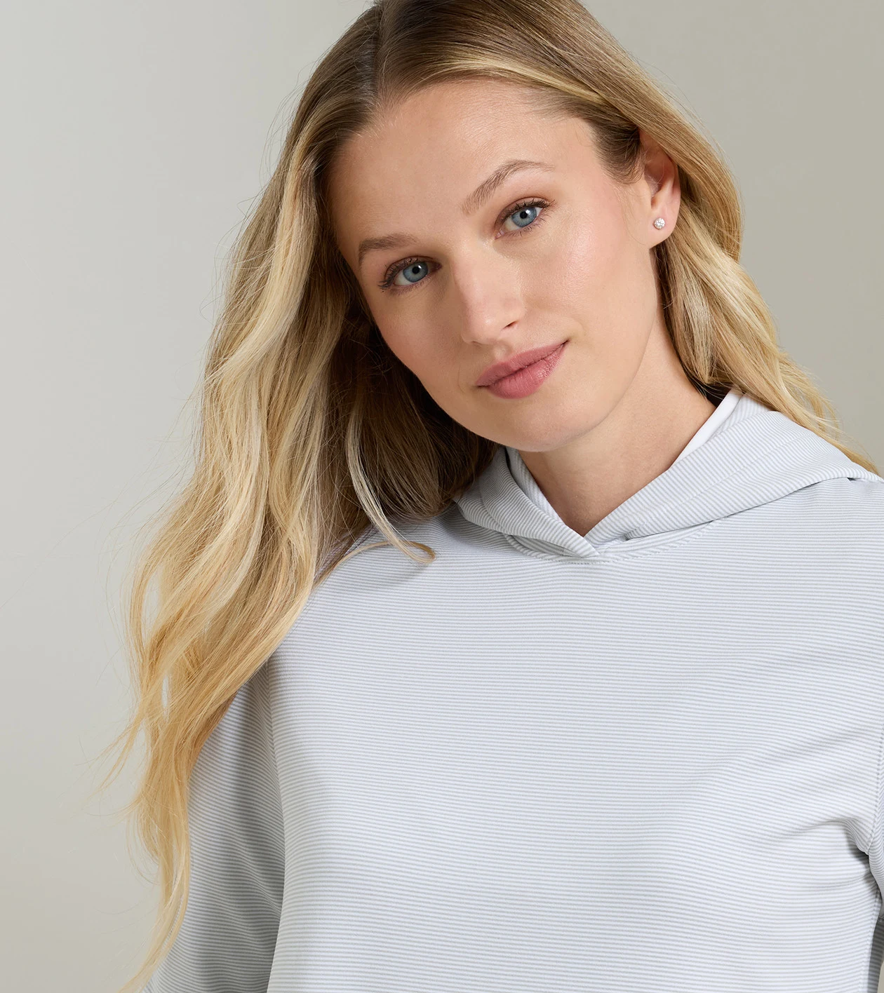 Sugar Stripe Pine Performance Hoodie in WHISPER GREY/WHITE - Alternate Image 4