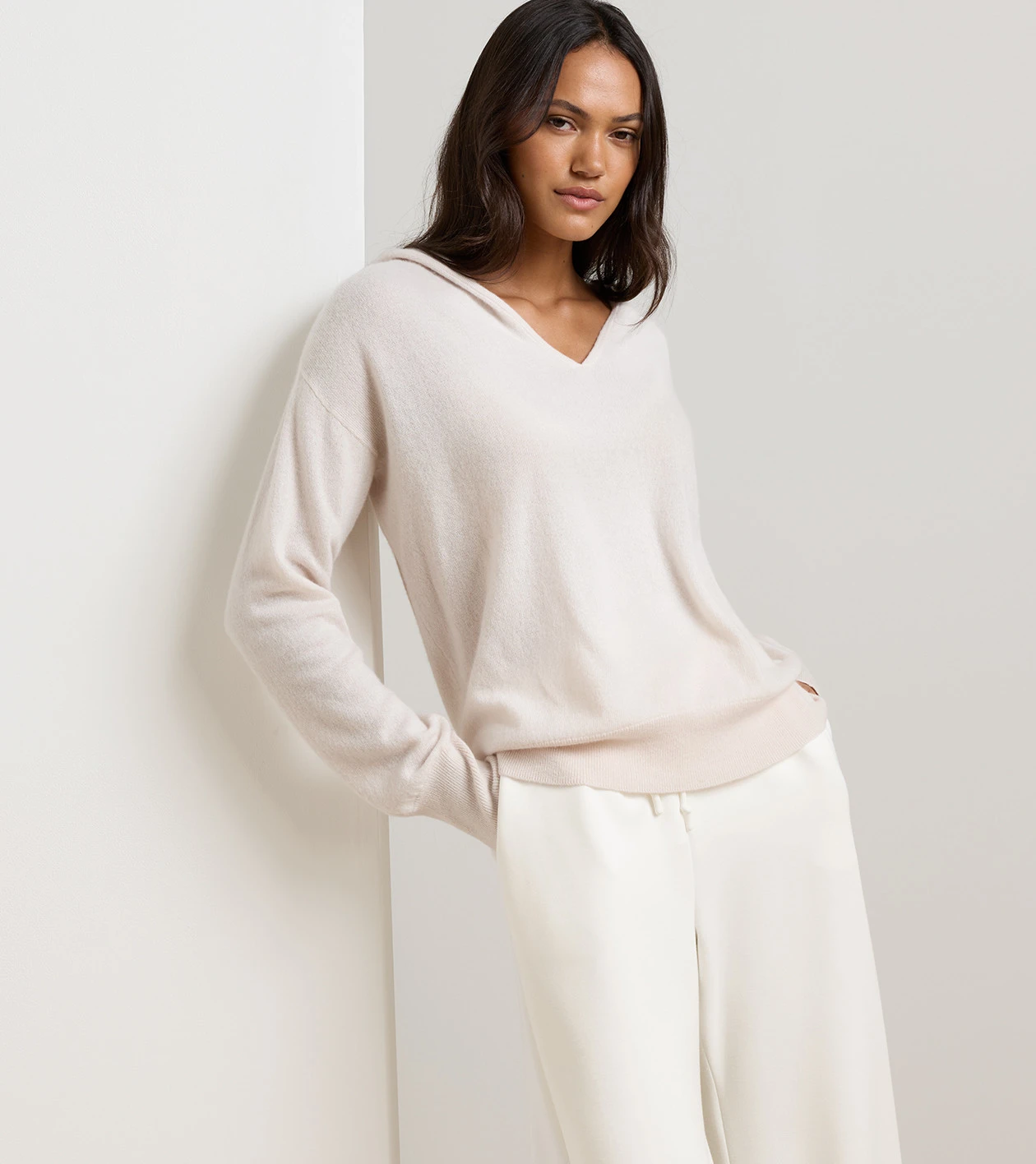 Summer Cashmere Hoodie in White Sand - Alternate Image 1