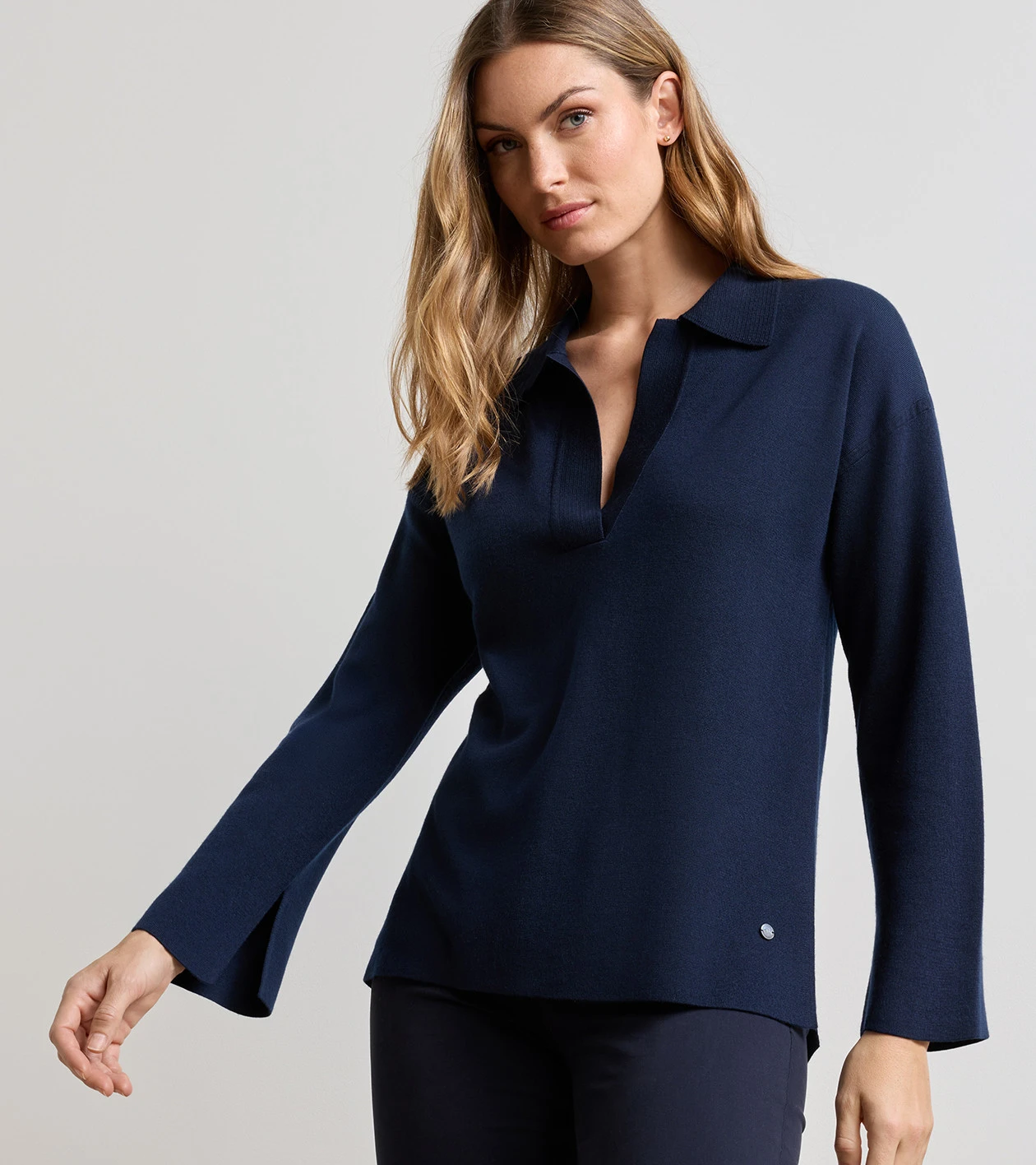Mirage Interlock Popover Sweater in Navy - Alternate Image 3