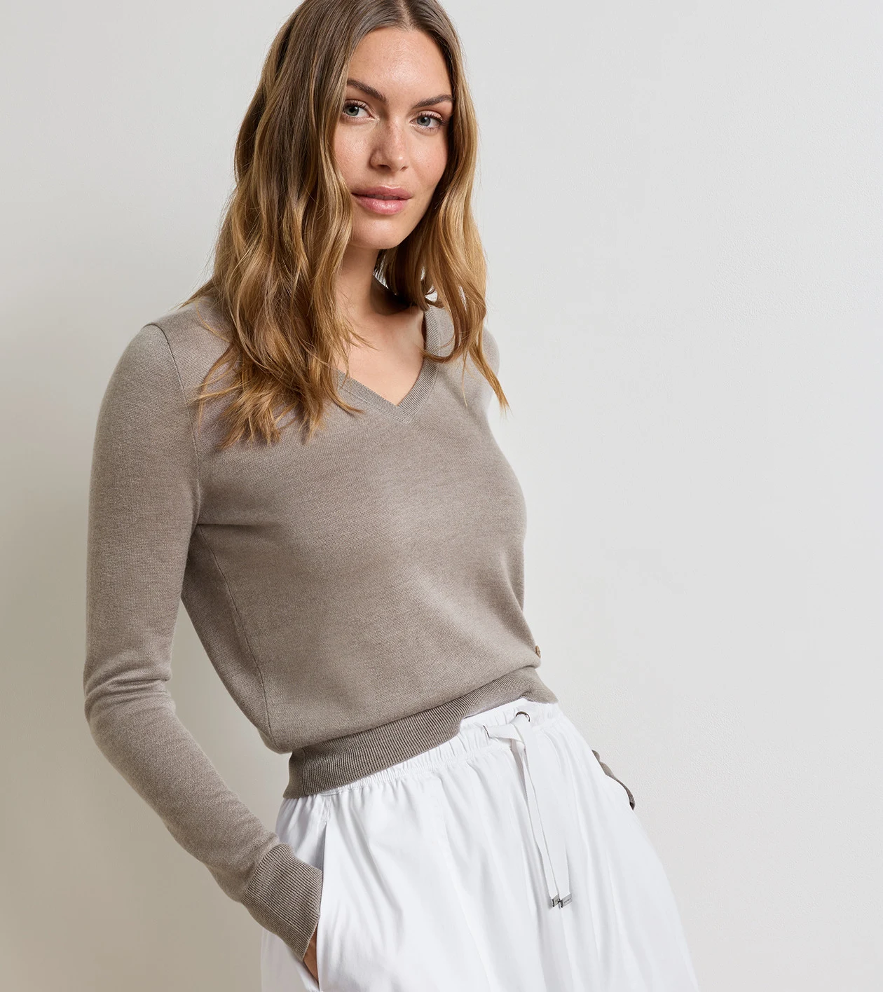 Mirage V-Neck Sweater in TERRACE FOG - Alternate Image 1