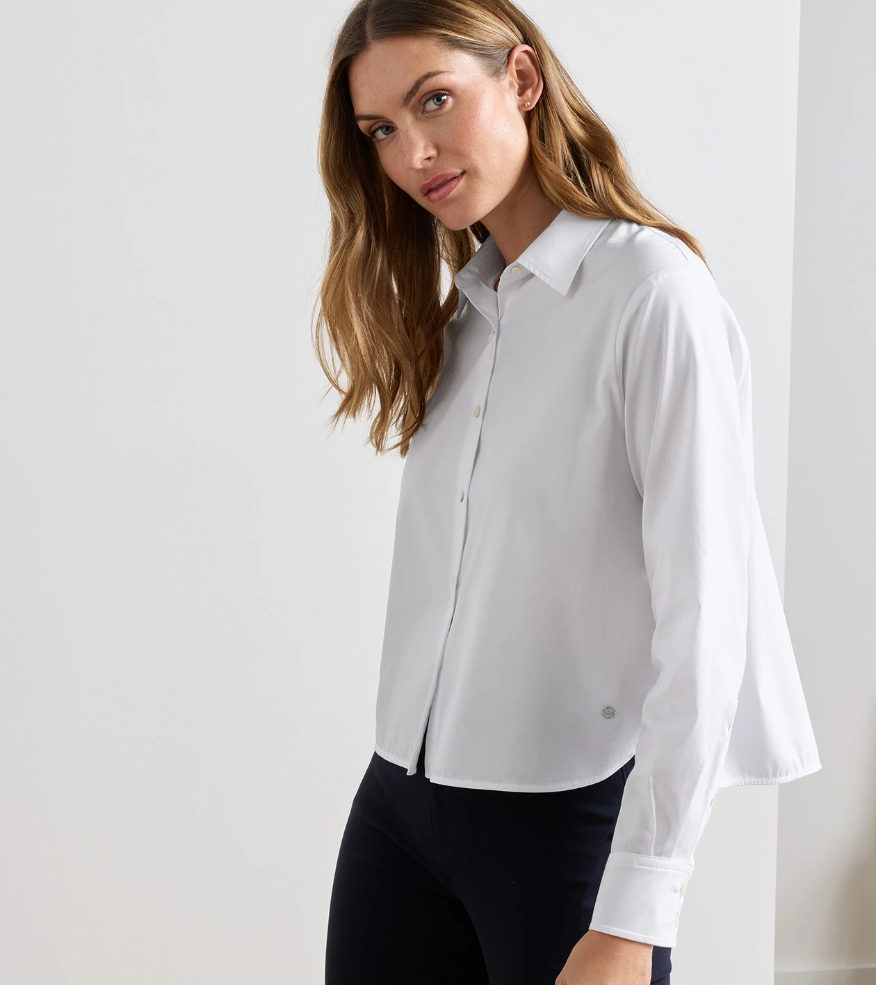 Sylvia Stretch Twill Button Up Shirt in White - Alternate Image 1