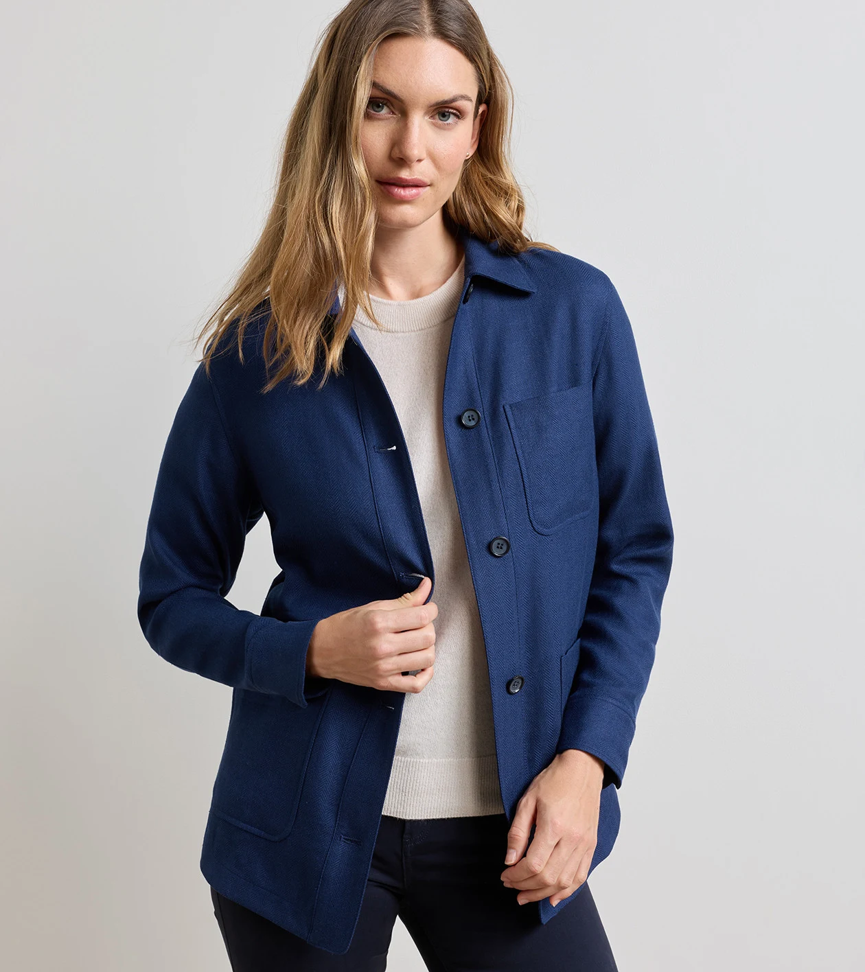 Annemaire Linen-Blend Chore Coat in Navy - Alternate Image 1