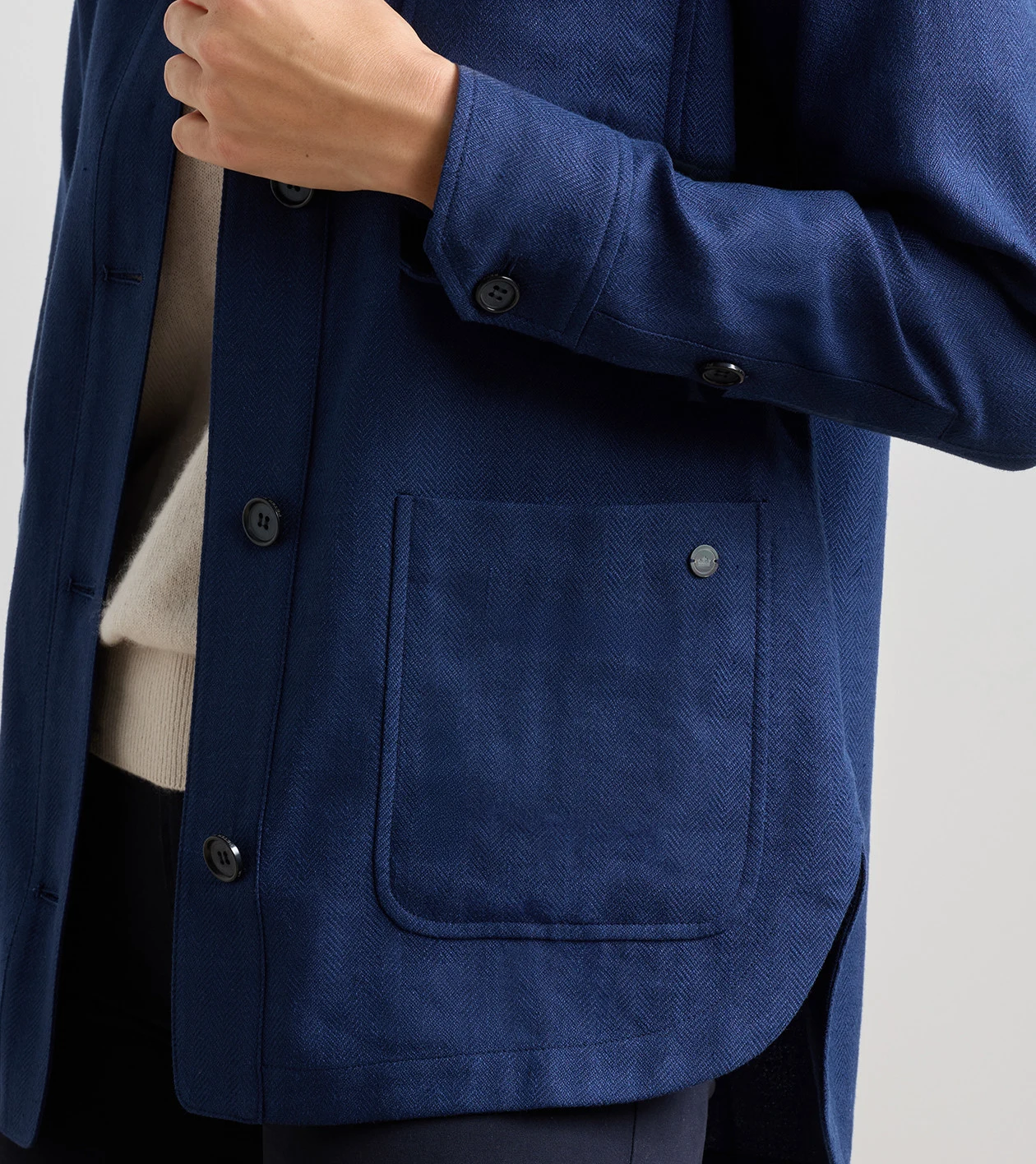 Annemaire Linen-Blend Chore Coat in Navy - Alternate Image 3