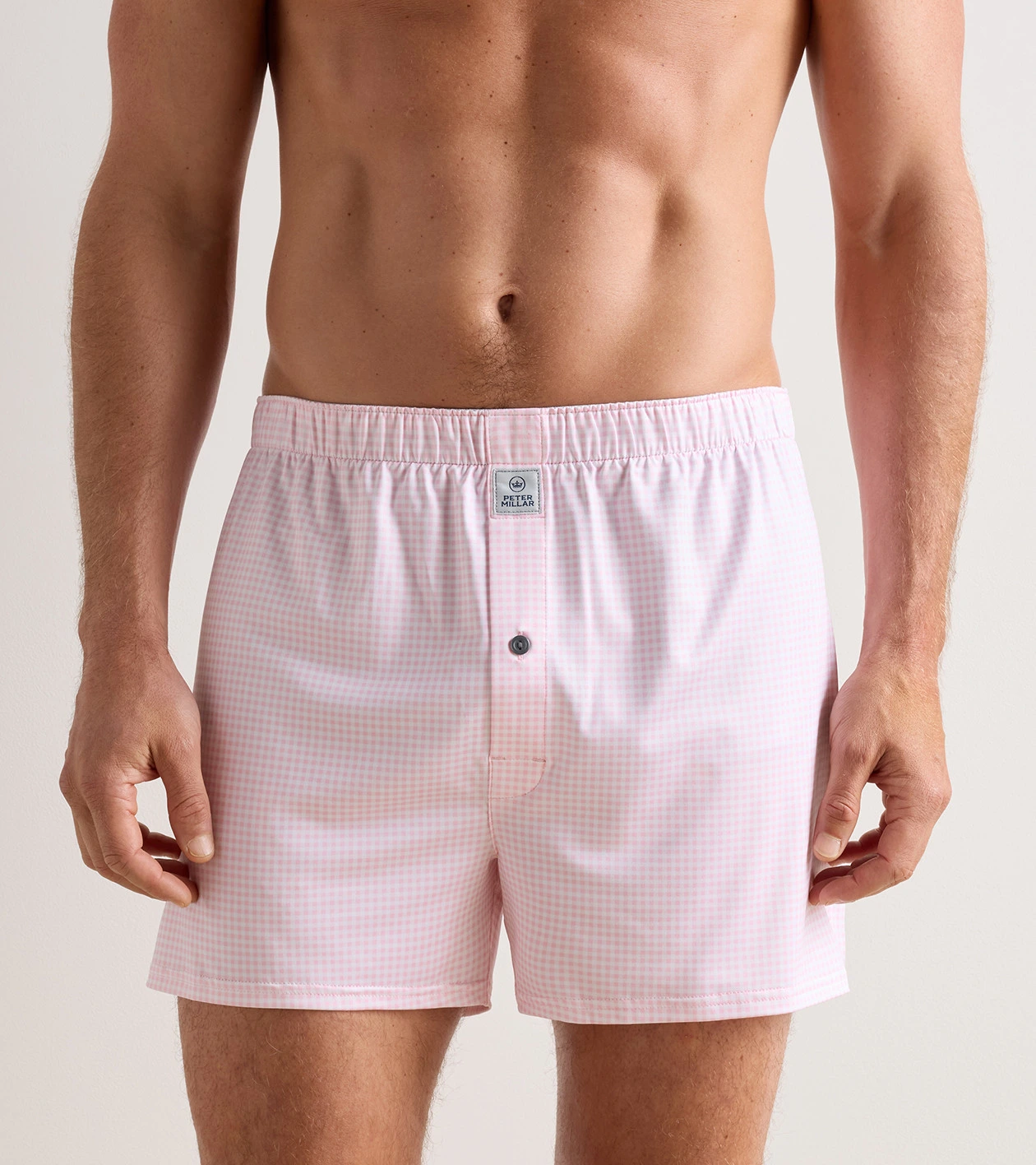 Nebraska Printed Gingham Check Stretch Jersey Boxer in Palmer Pink - Alternate Image 1
