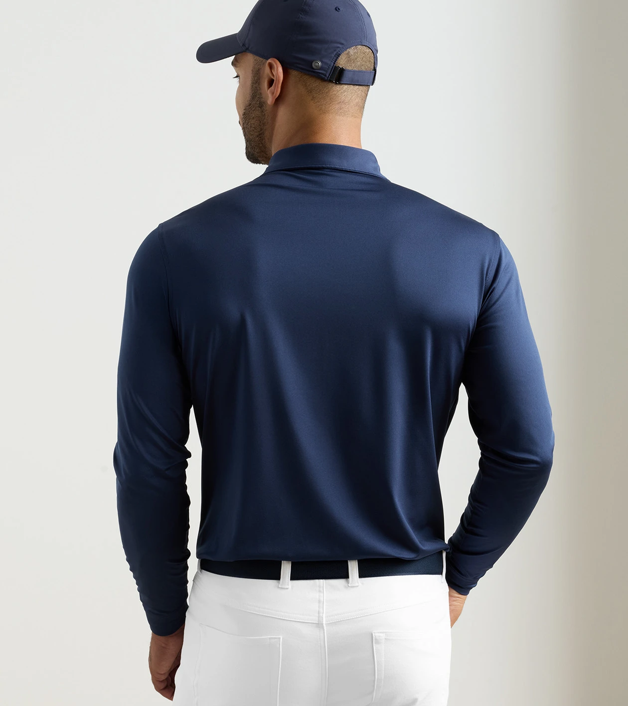 Solid Stretch Jersey Long Sleeve Polo in Navy - Alternate Image 2