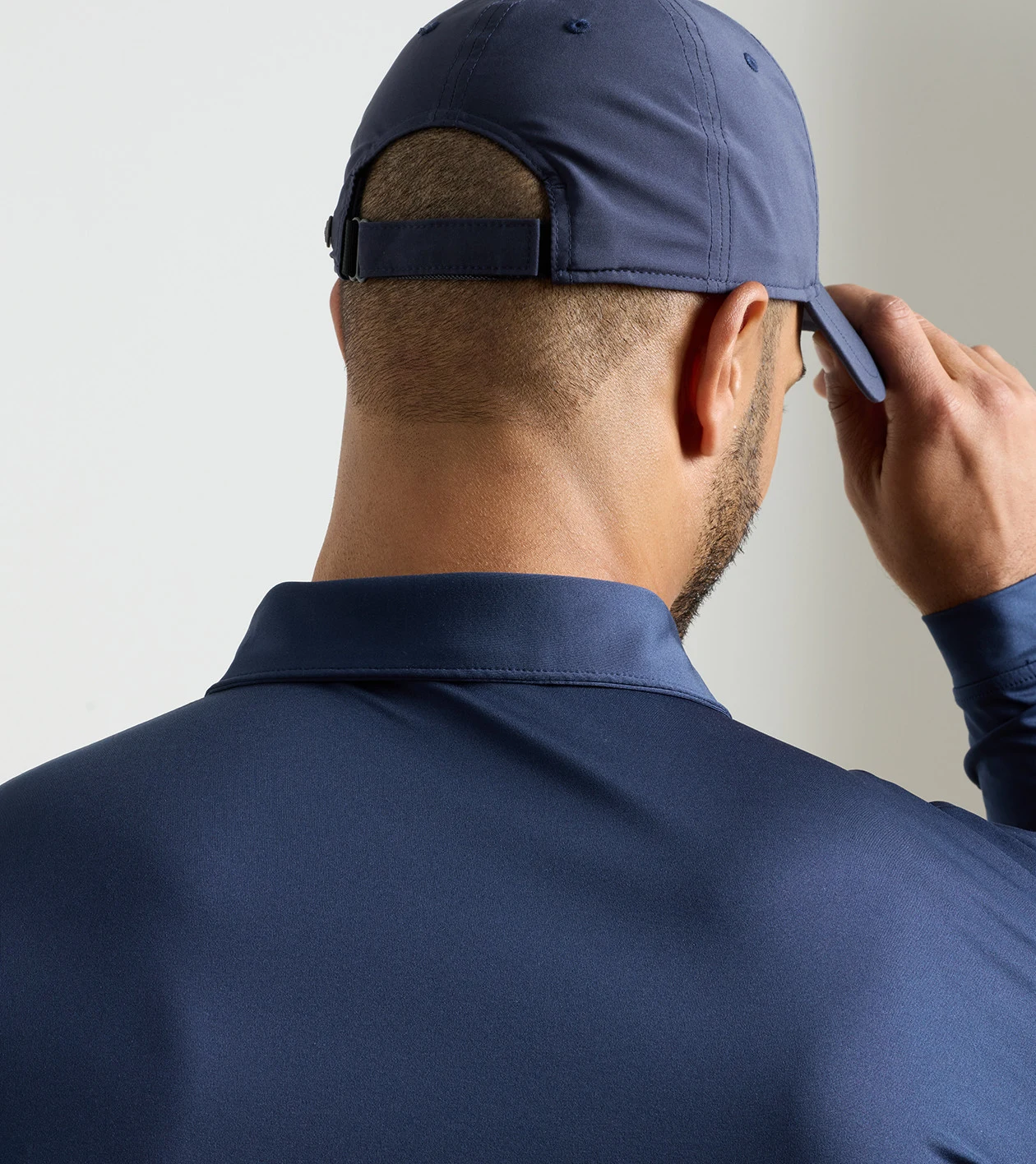 Solid Stretch Jersey Long Sleeve Polo in Navy - Alternate Image 3