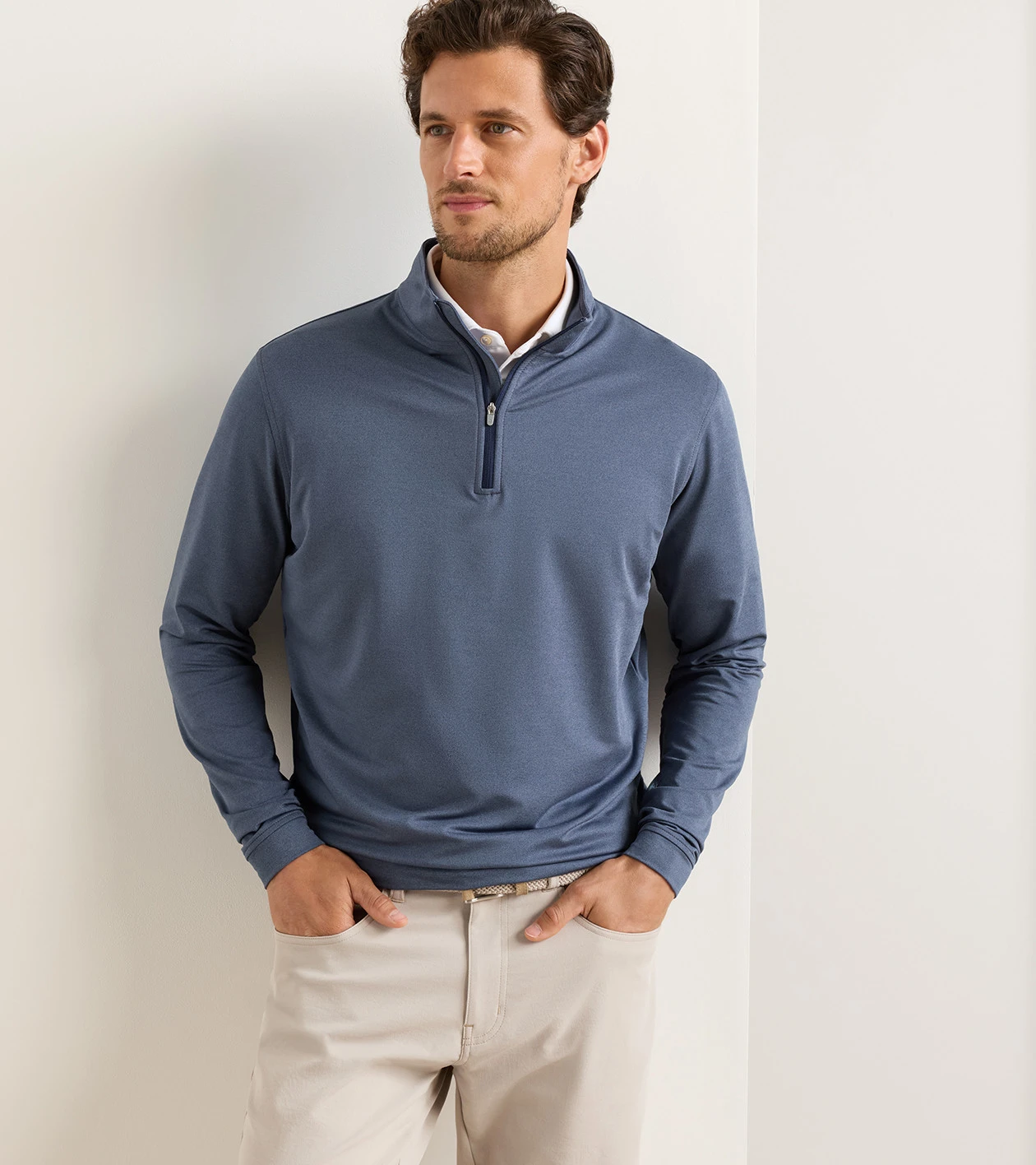 Perth M&eacute;lange Performance Quarter-Zip in Navy - Alternate Image 1