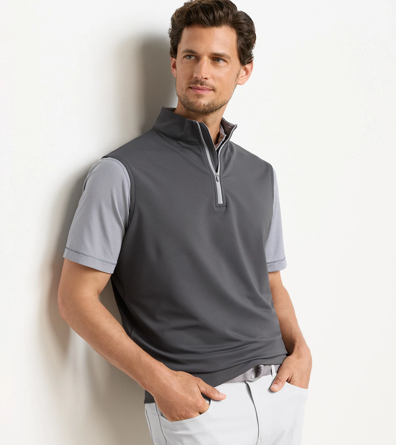 Galway Stretch Loop Terry Quarter-Zip Vest in Iron - Alternate Image 1