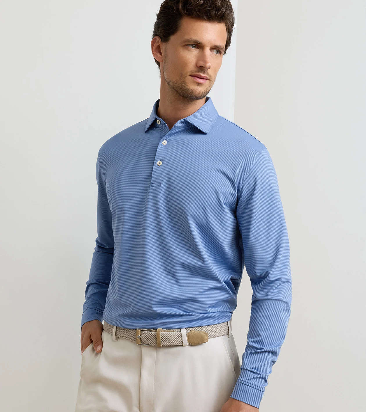 Jubilee Long-Sleeve Performance Jersey Polo in Windsor Blue / BlueBird - Alternate Image 1