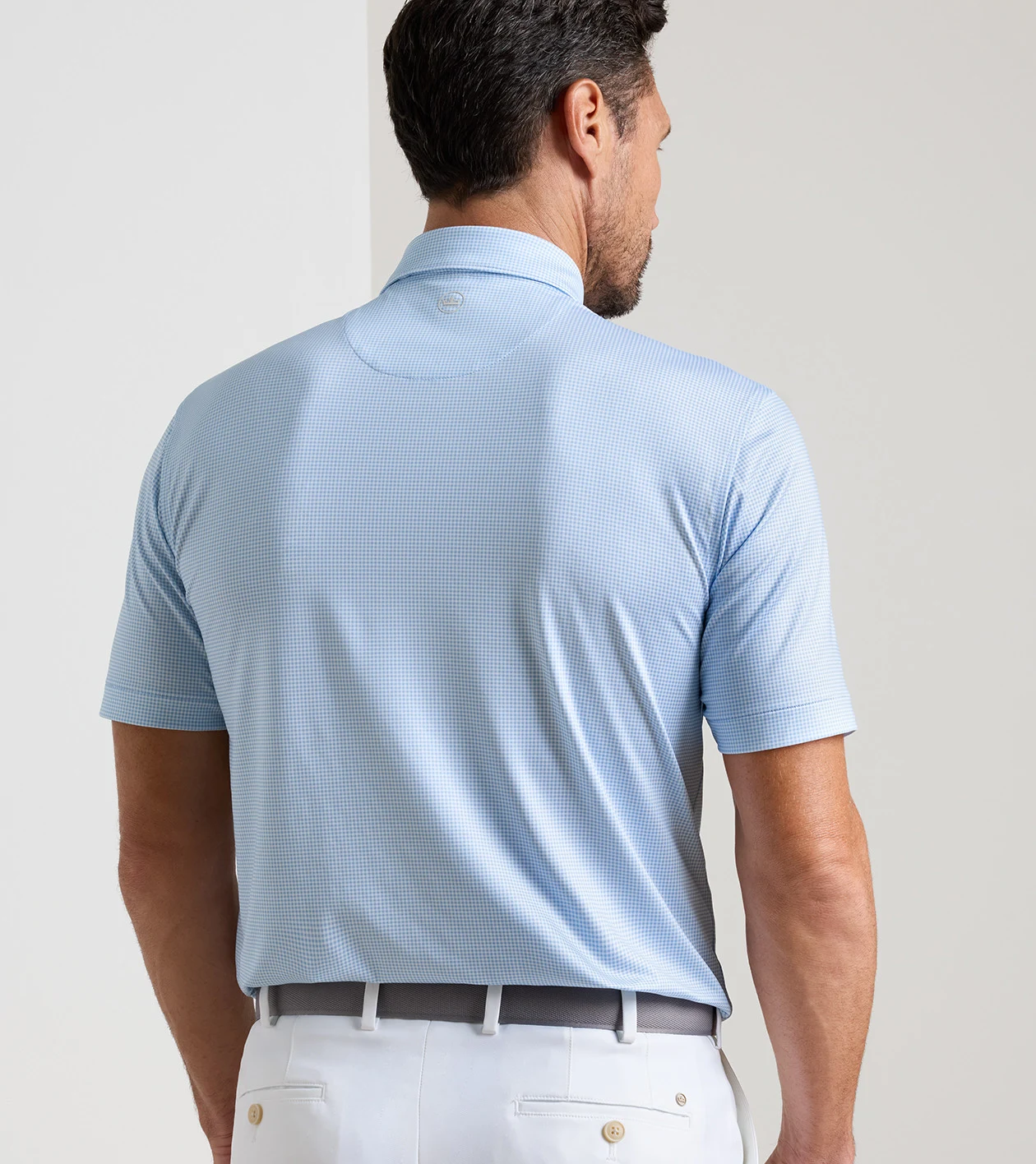 Gingham Performance Jersey Polo in Cottage Blue - Alternate Image 2