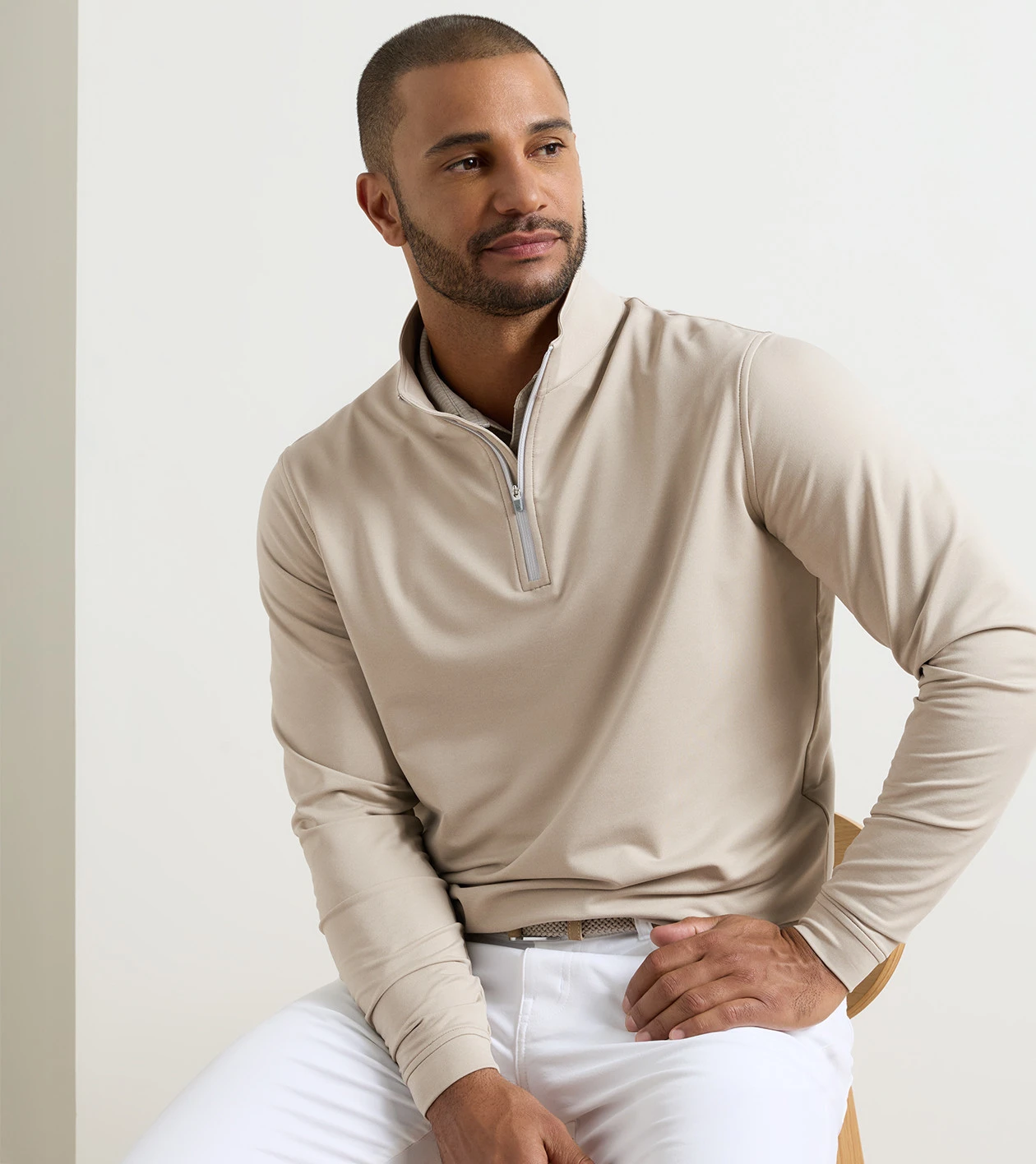 Perth M&eacute;lange Performance Quarter-Zip in BISCUIT - Alternate Image 1