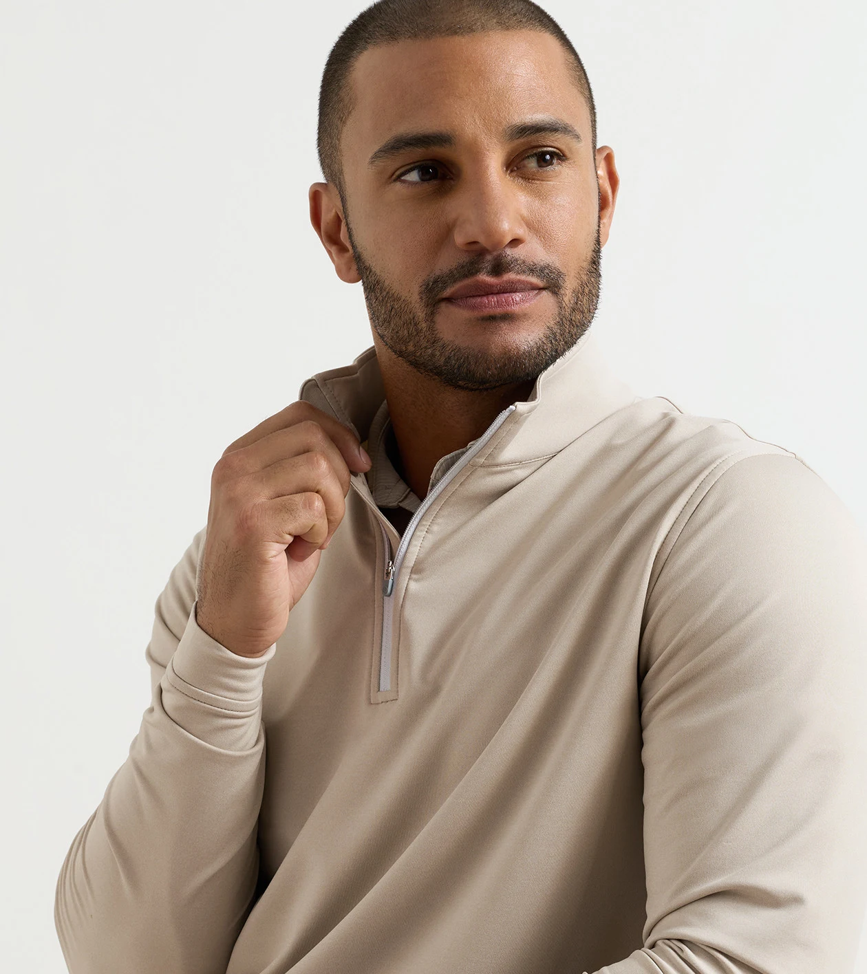 Perth M&eacute;lange Performance Quarter-Zip in BISCUIT - Alternate Image 4