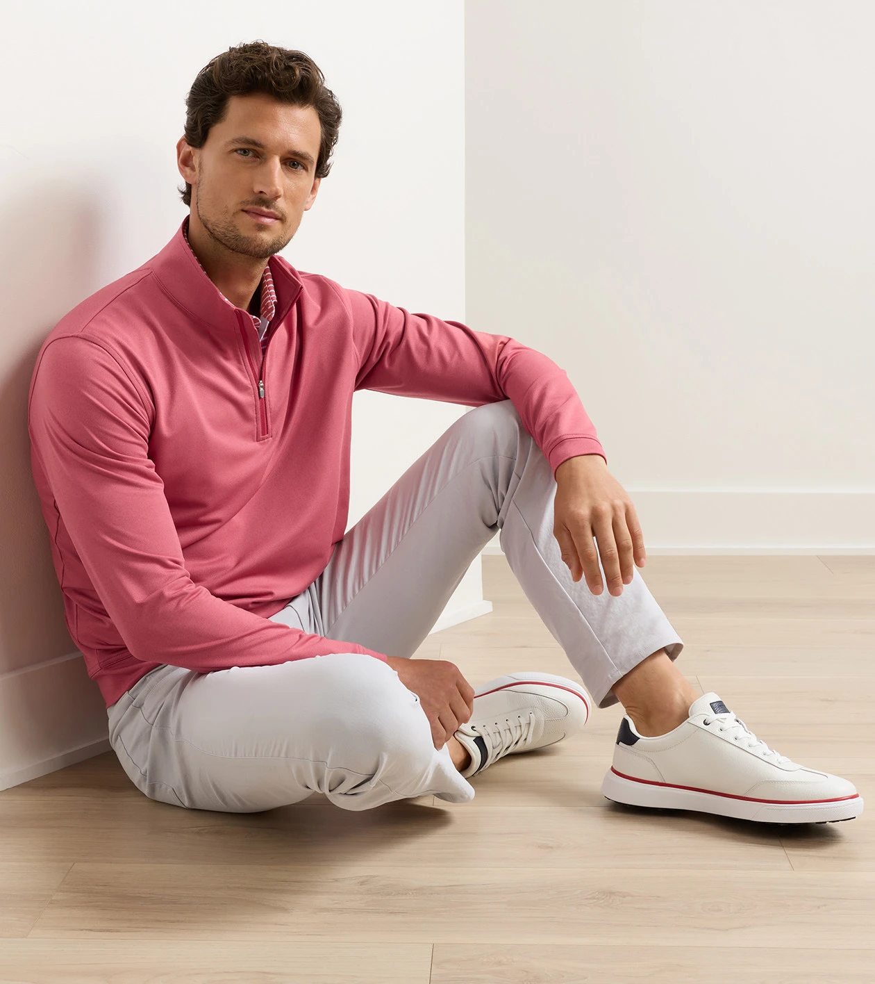 Perth M&eacute;lange Performance Quarter-Zip in Chili Red - Alternate Image 1