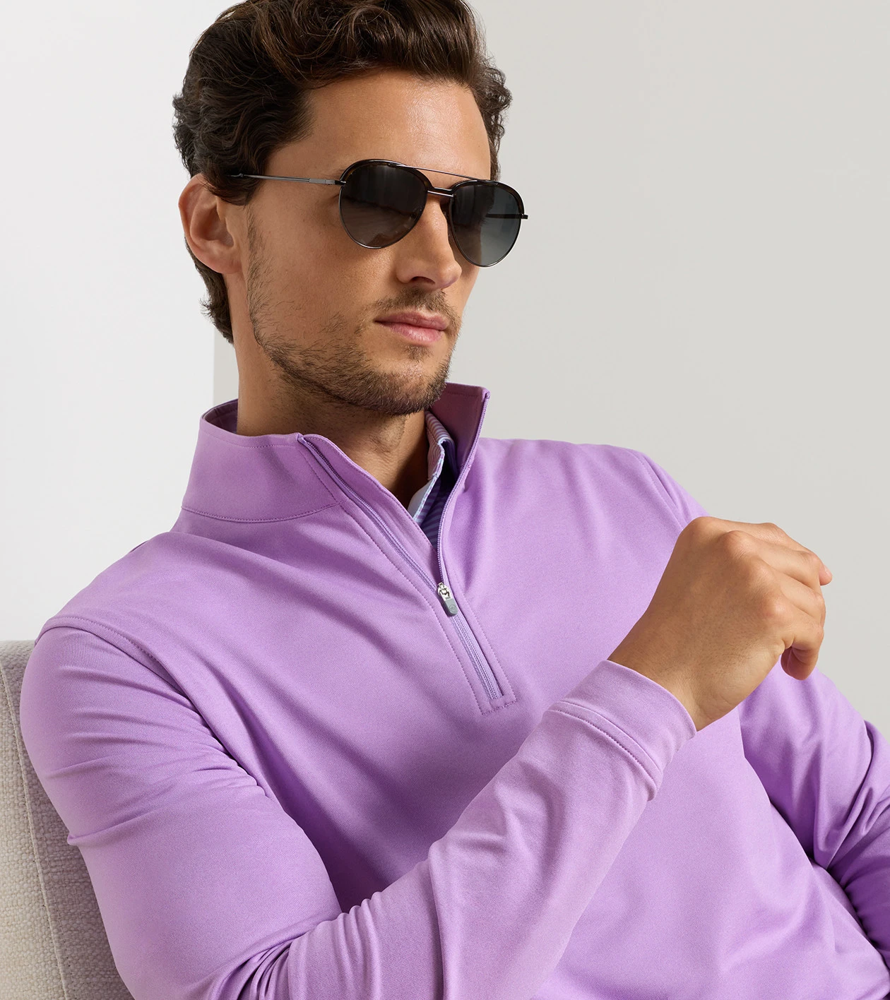 Perth M&eacute;lange Performance Quarter-Zip in PURPLE IRIS - Alternate Image 4