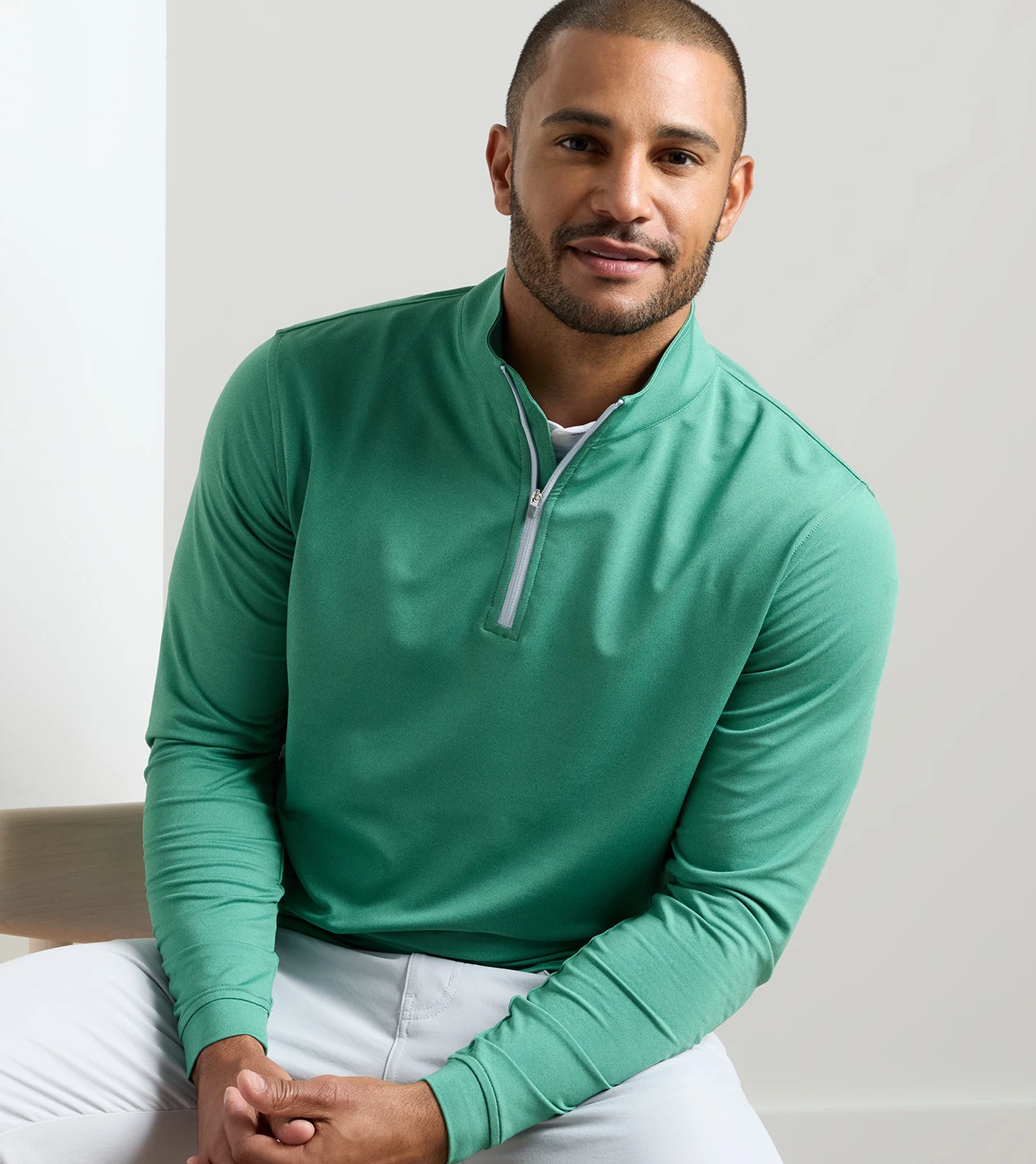 Perth M&eacute;lange Performance Quarter-Zip in SNOW PEA - Alternate Image 1