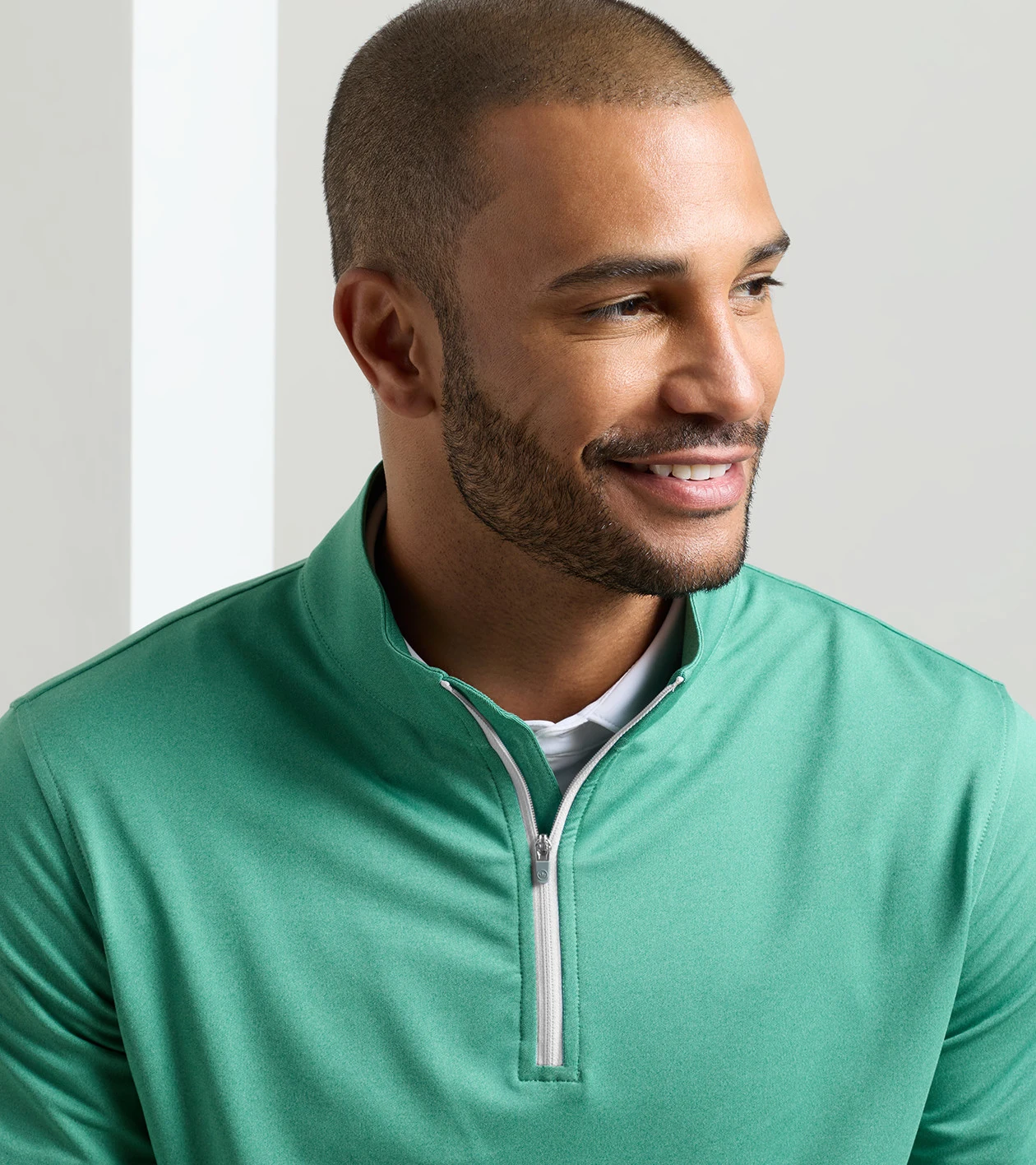 Perth M&eacute;lange Performance Quarter-Zip in SNOW PEA - Alternate Image 4