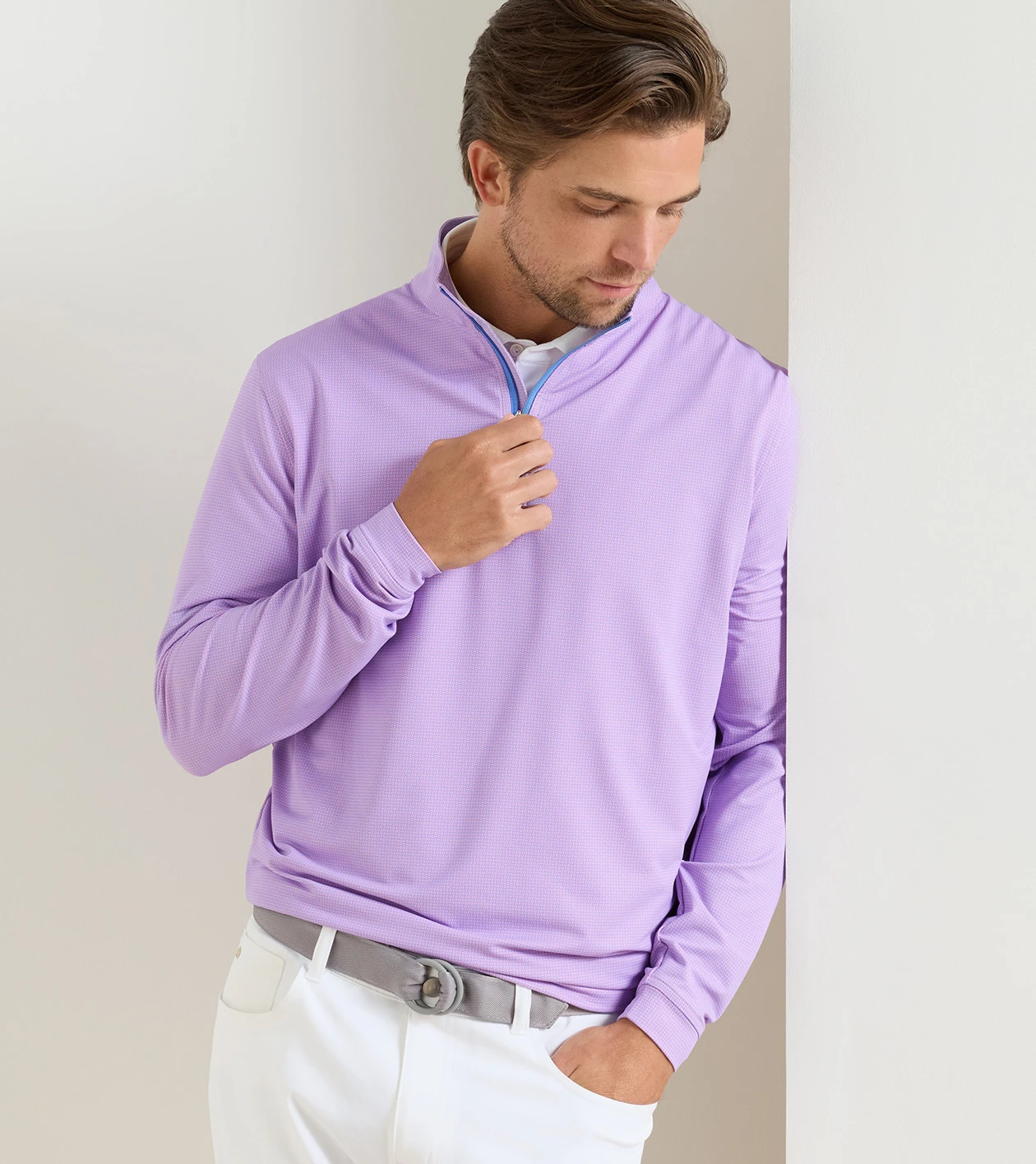 Perth Basketweave Performance Quarter-Zip in PINK PARFAIT - Alternate Image 1