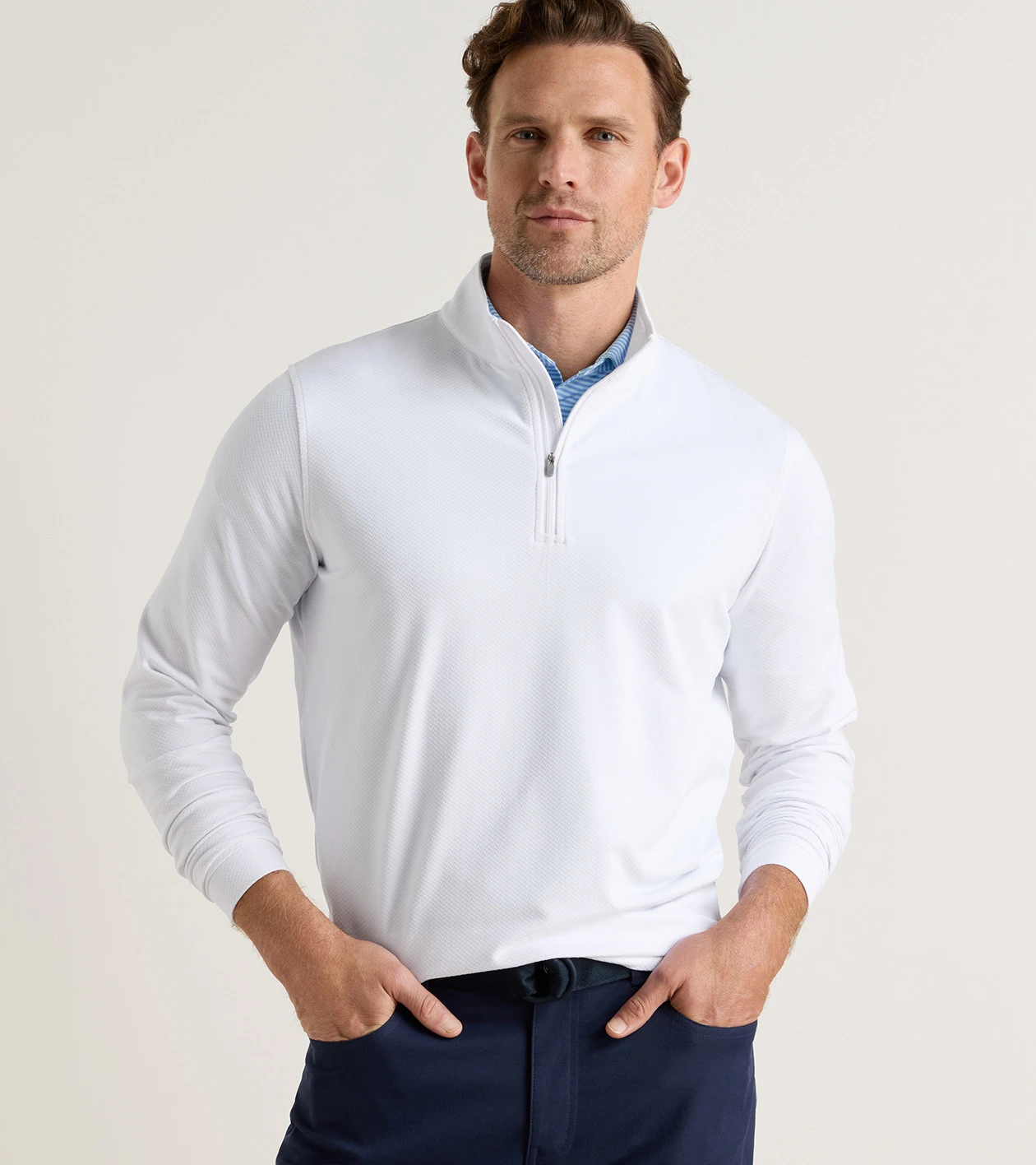 Perth Cross-Hatch Performance Quarter-Zip in White - Alternate Image 1