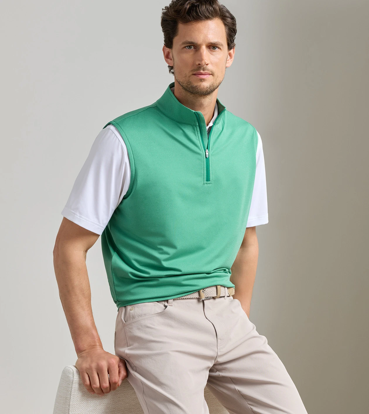 Galway M&eacute;lange Performance Quarter-Zip Vest in SNOW PEA - Alternate Image 1