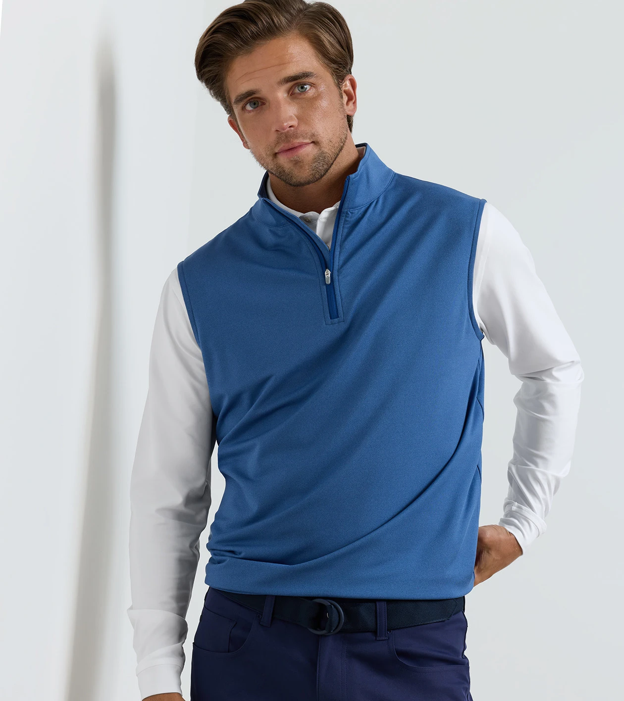 Galway M&eacute;lange Performance Quarter-Zip Vest in Windsor Blue - Alternate Image 1
