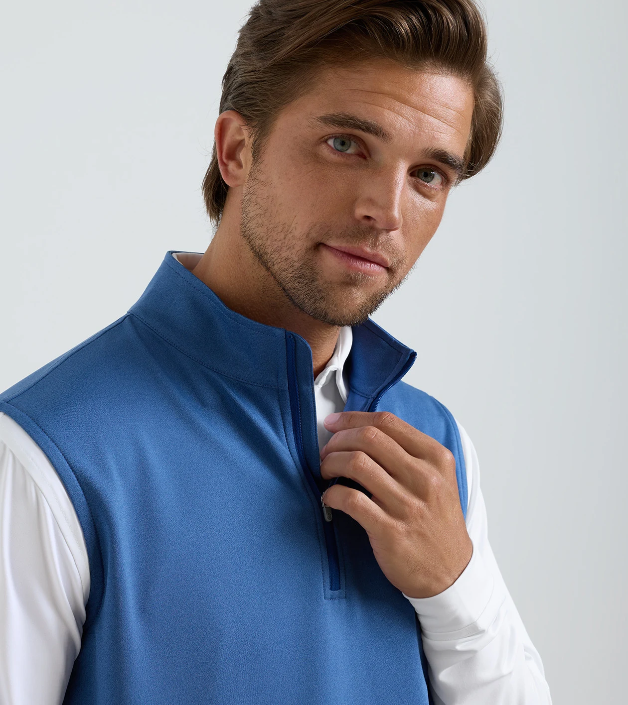 Galway M&eacute;lange Performance Quarter-Zip Vest in Windsor Blue - Alternate Image 4