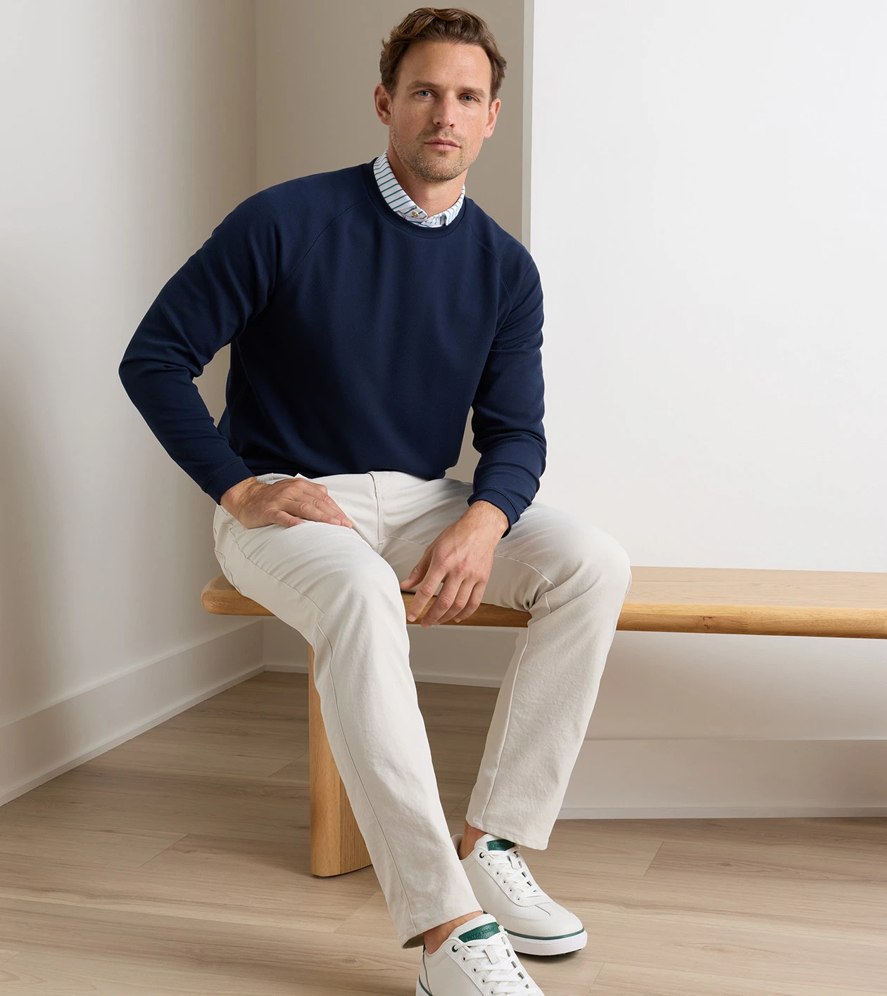 Cradle Piqu&eacute; Performance Crewneck in Navy - Alternate Image 1