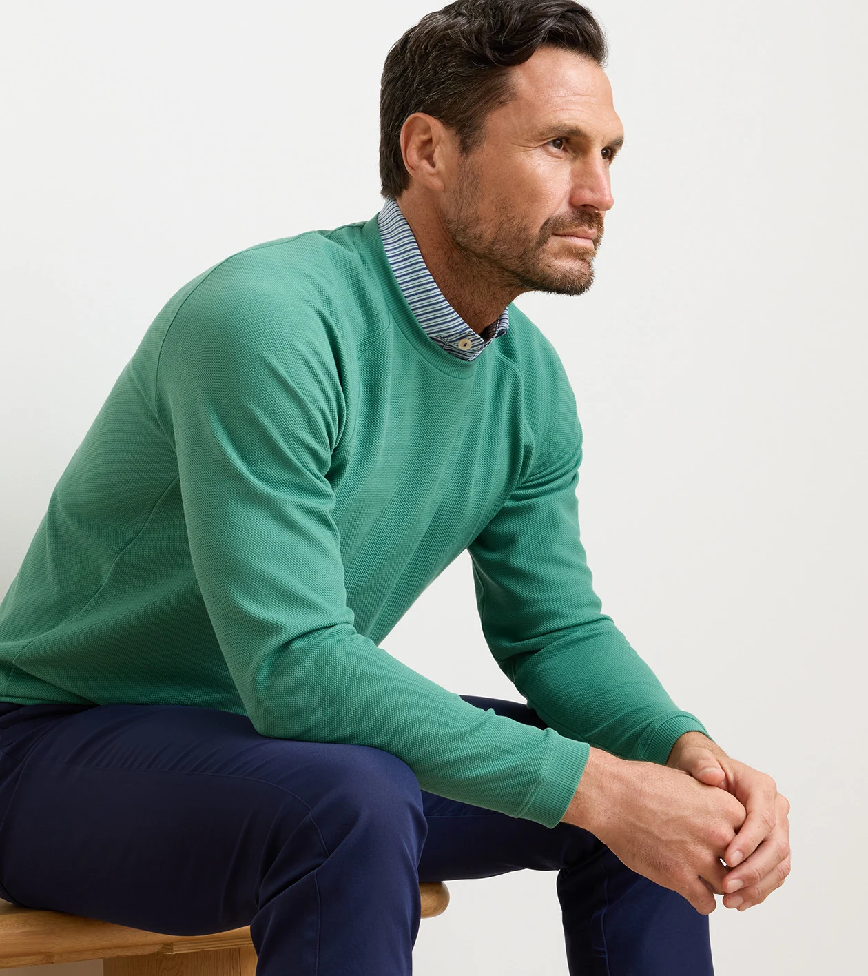 Cradle Piqu&eacute; Performance Crewneck in SNOW PEA - Alternate Image 1