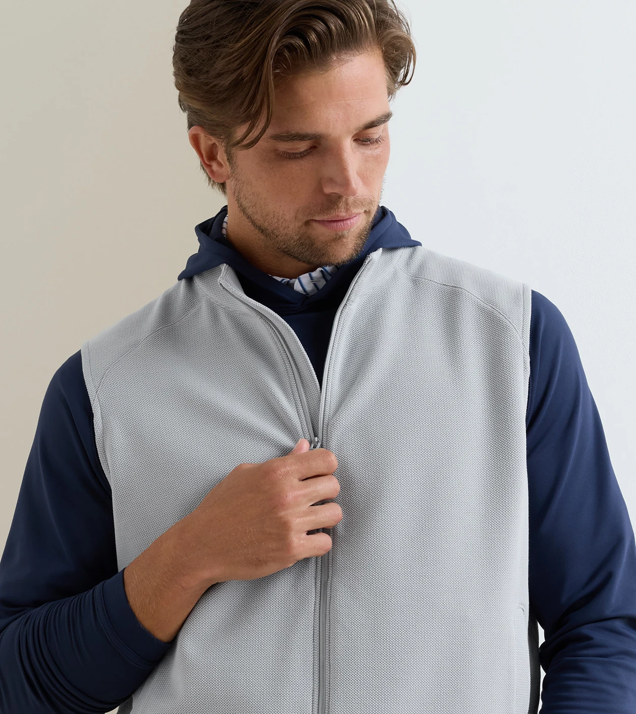 Cradle Piqu&eacute; Performance Full-Zip Vest in British Grey - Alternate Image 4