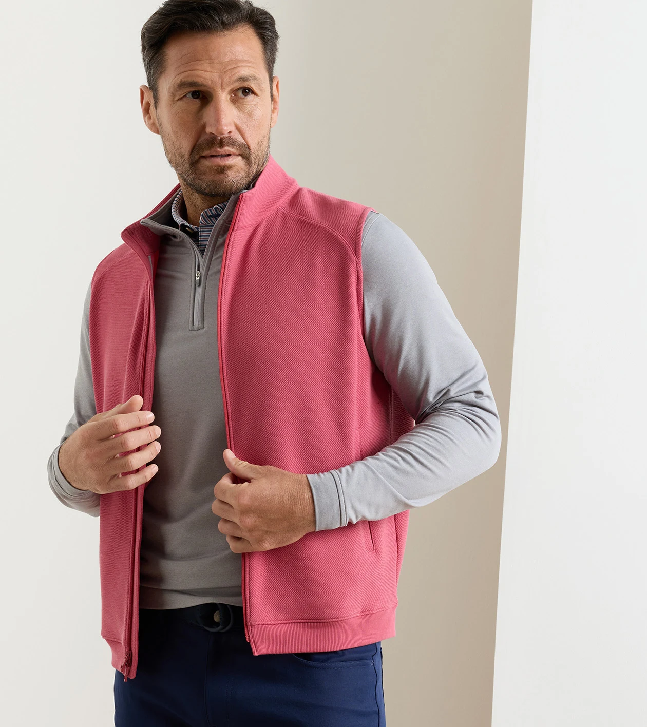 Cradle Piqu&eacute; Performance Full-Zip Vest in Chili Red - Alternate Image 1