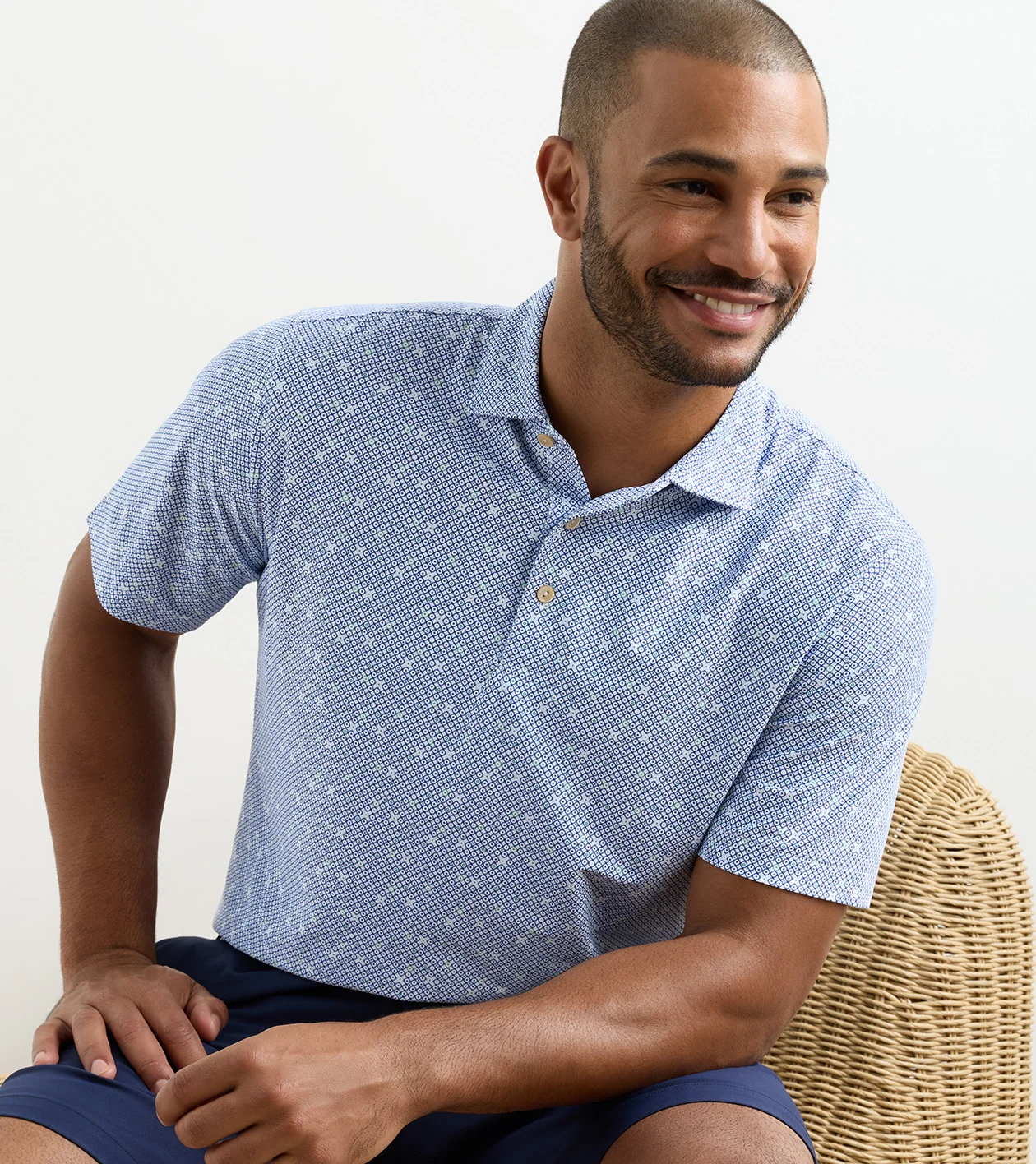 Santiago Performance Mesh Polo in WHITE/SPORT NAVY - Alternate Image 1
