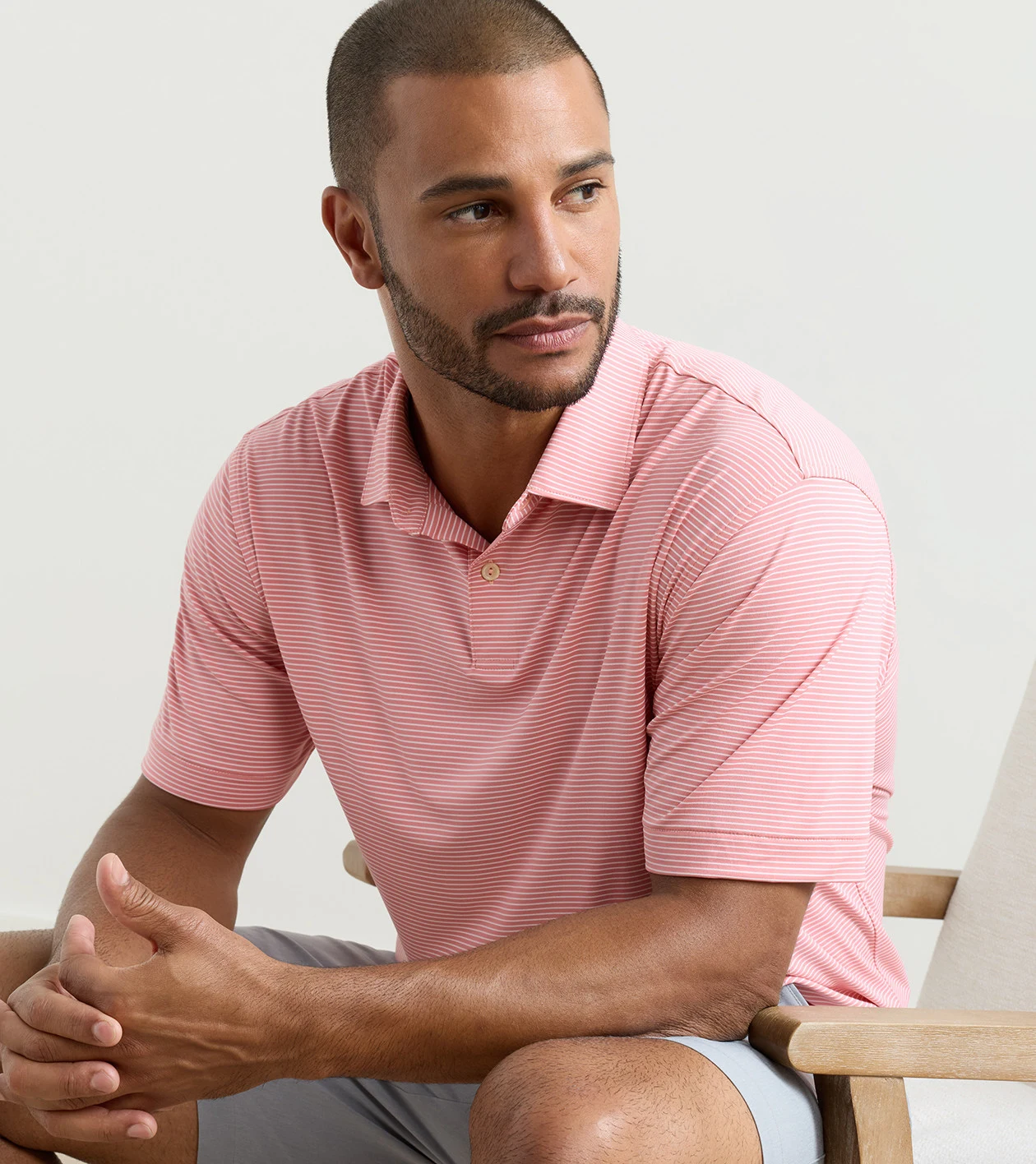 Featherweight Stripe Performance Polo in VENETIAN PINK - Alternate Image 1