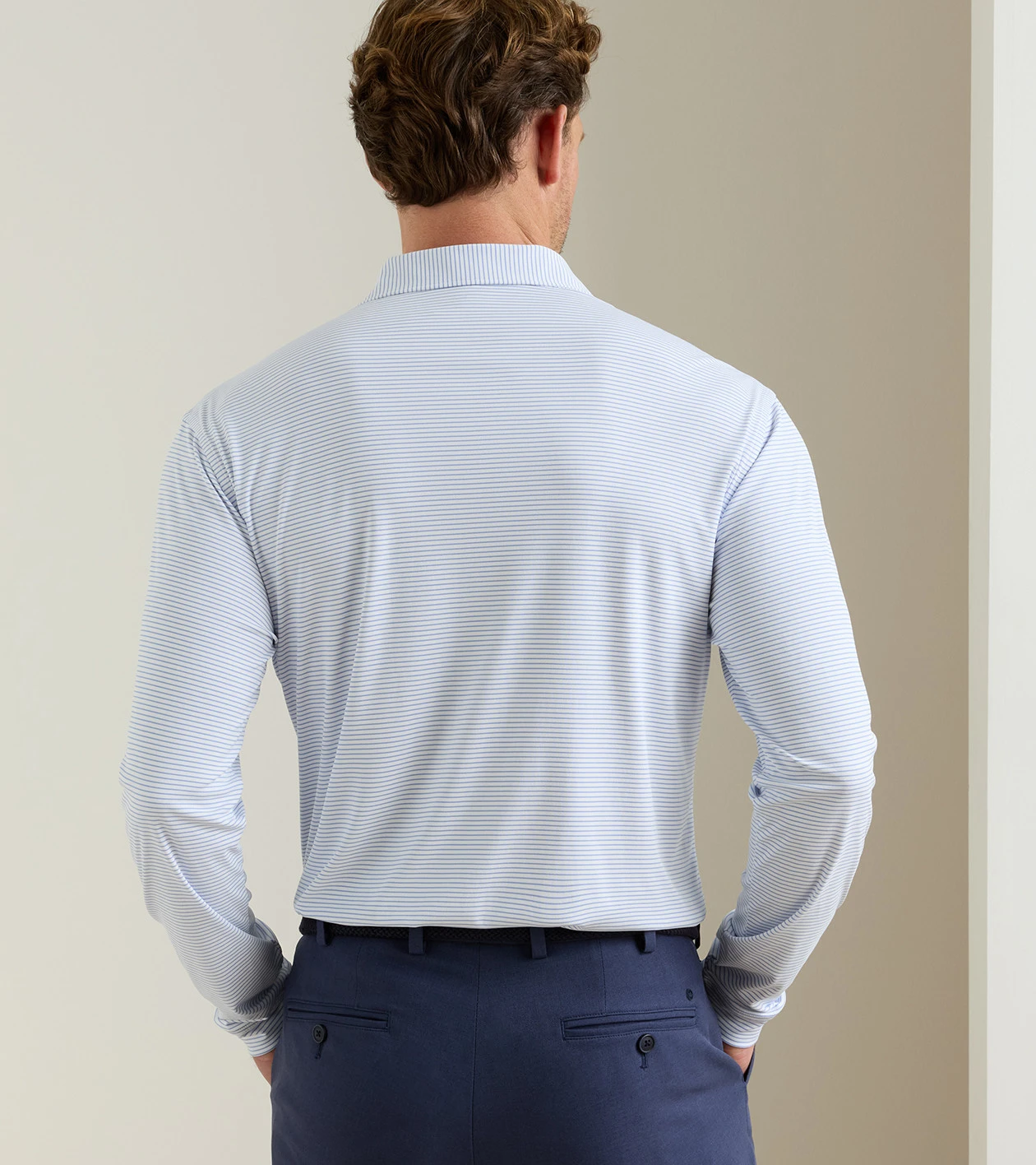 Featherweight Stripe Long-Sleeve Performance Polo in White - Alternate Image 2