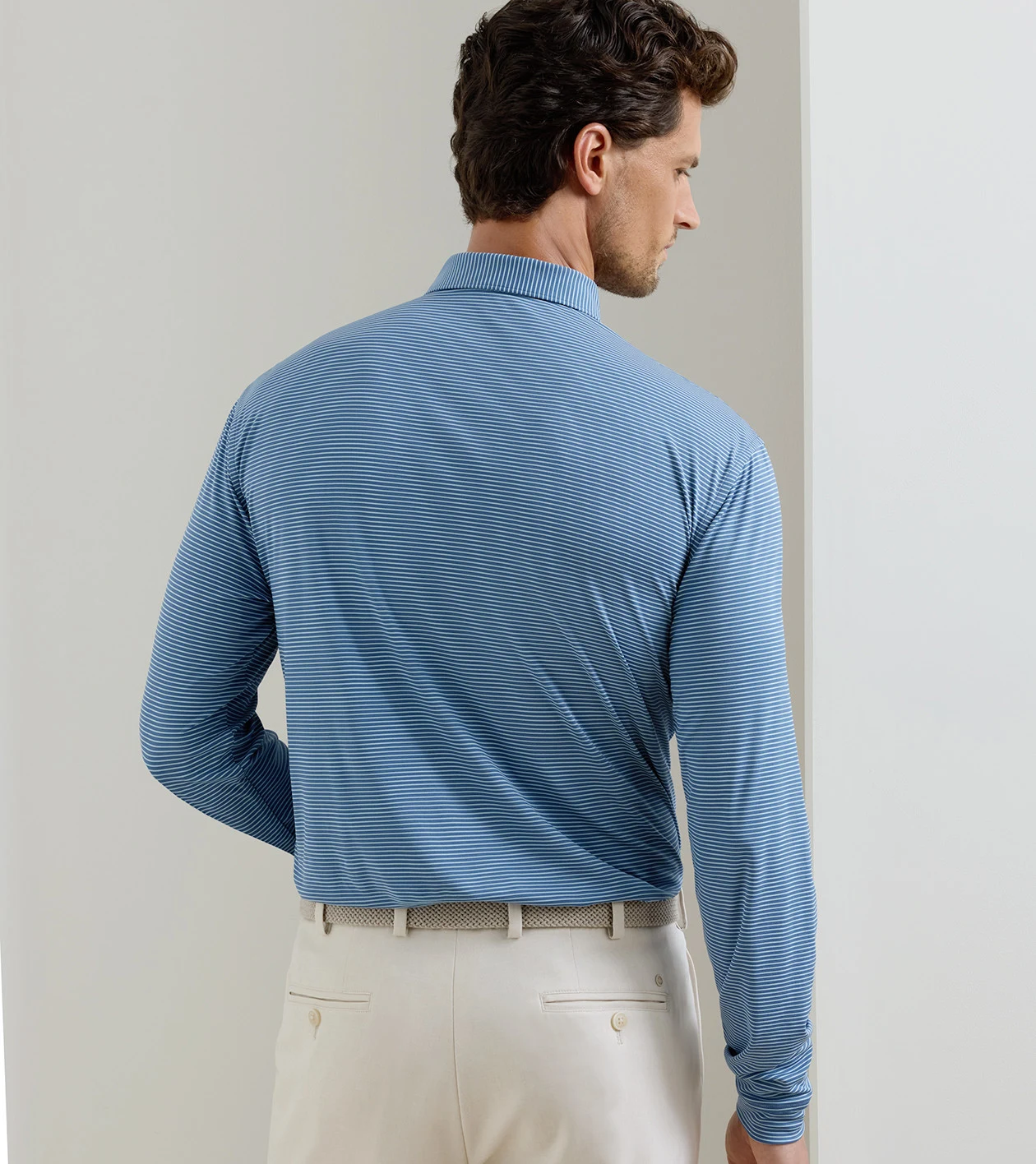 Featherweight Stripe Long-Sleeve Performance Polo in Windsor Blue - Alternate Image 2