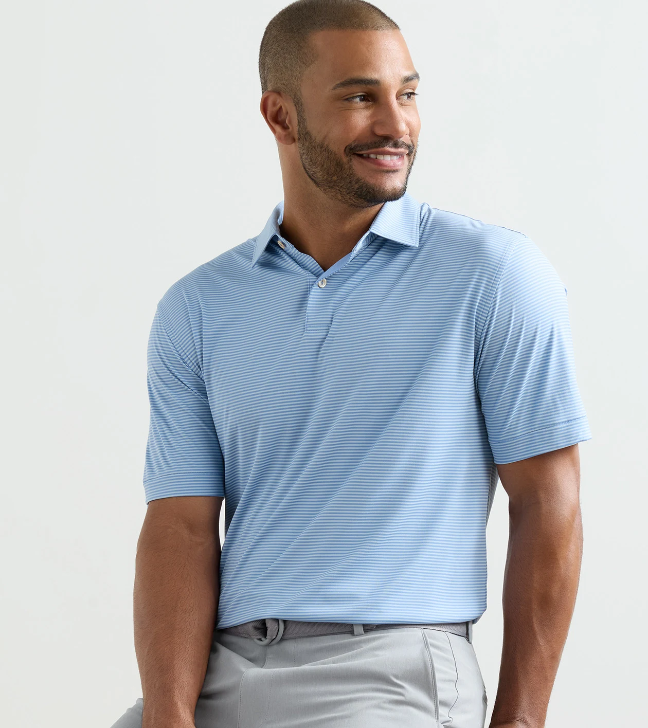 Featherweight Market Stripe Performance Polo in BLUEBIRD - Alternate Image 1